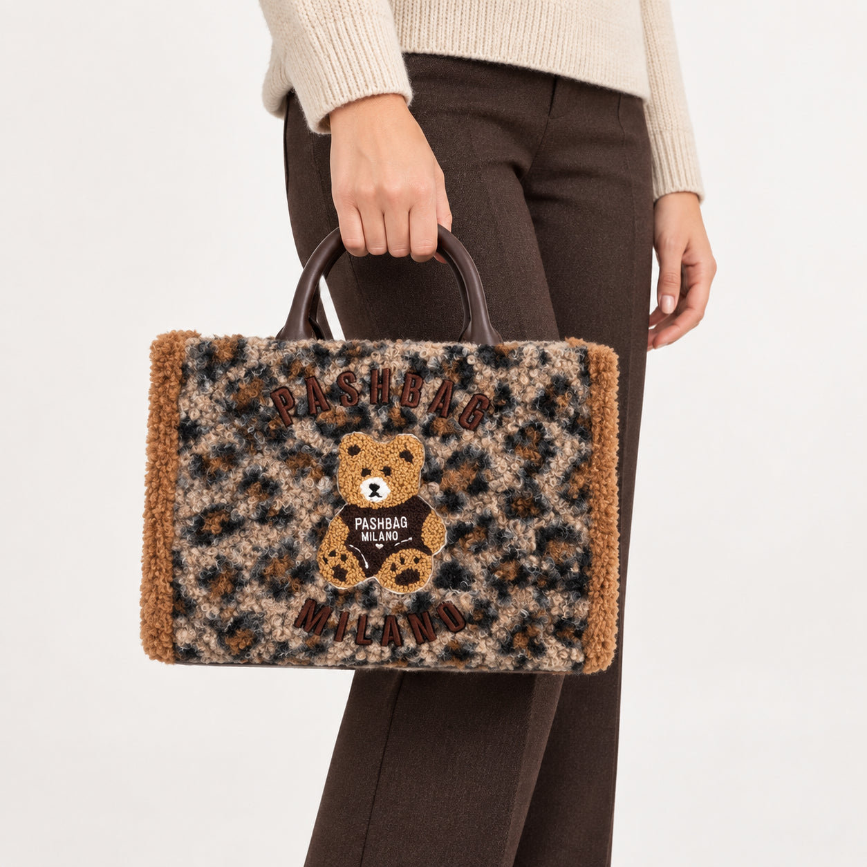 PashBag Borsa a Mano Morbida con Orsetto Ricamato