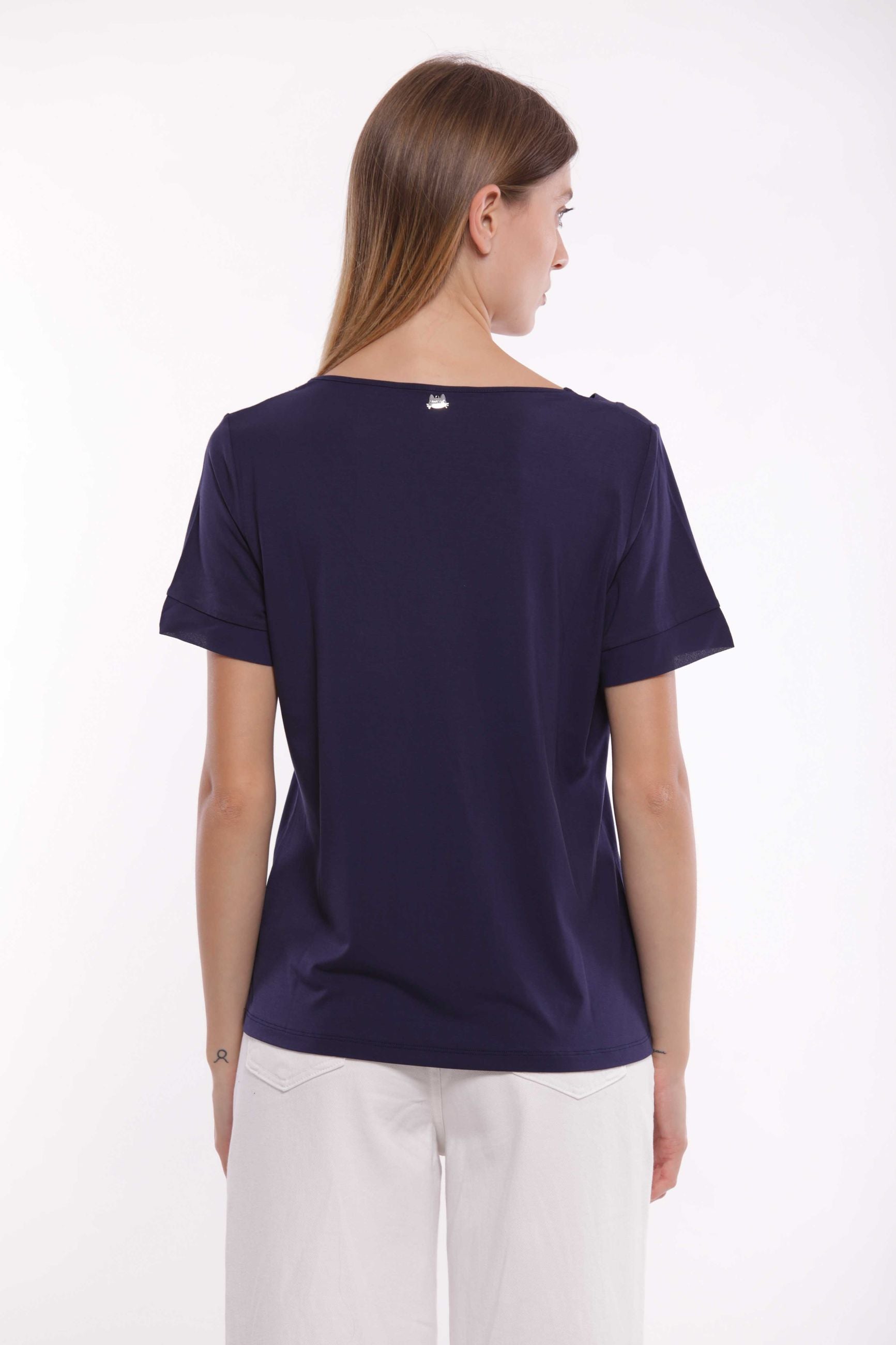 T-shirt Mimi Mua scollo a V con dettagli in georgette