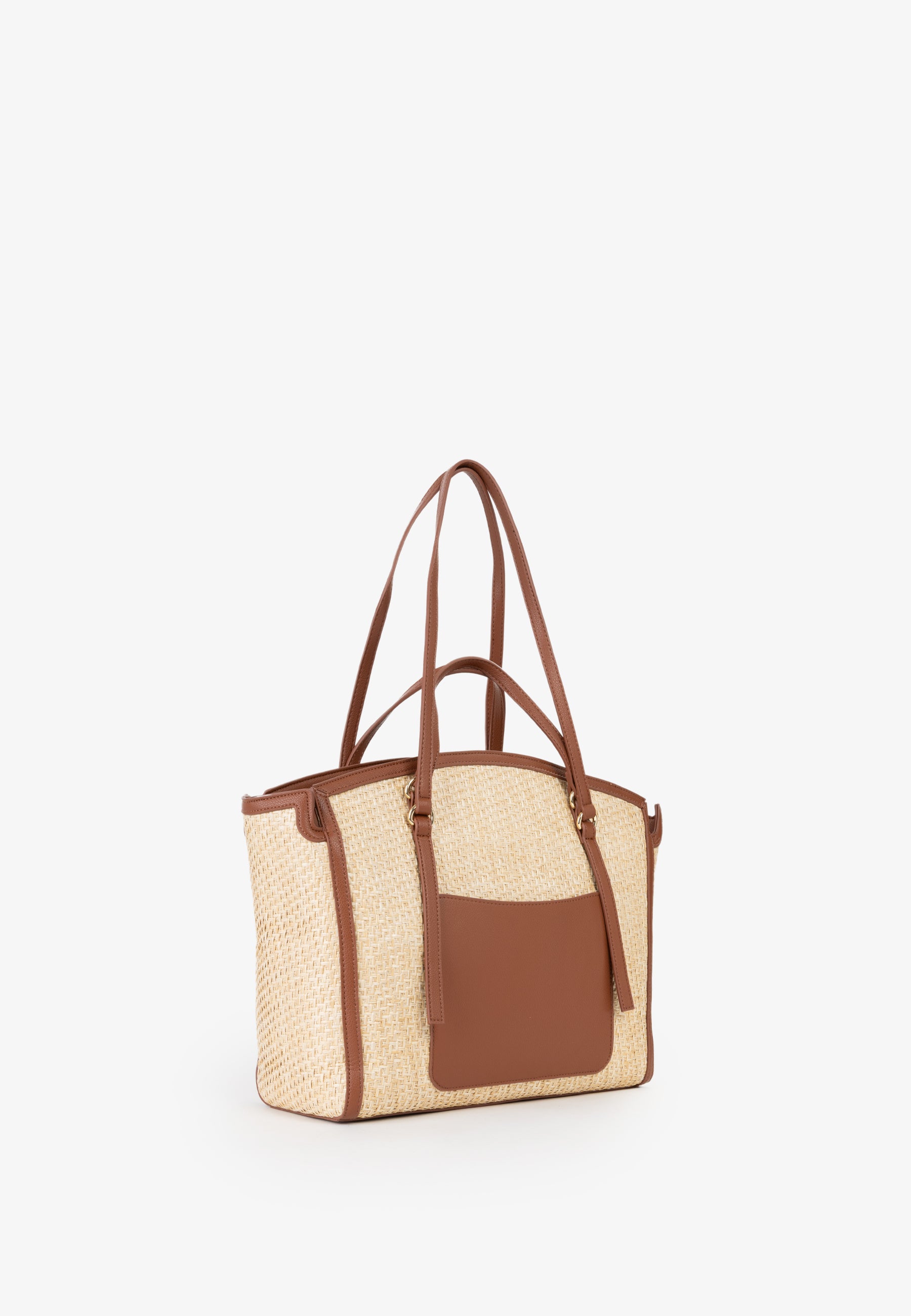 Borsa shopping donna Mario Valentino effetto rafia con doppi manici e profili a contrasto Cuoio TU | Giò Fashion