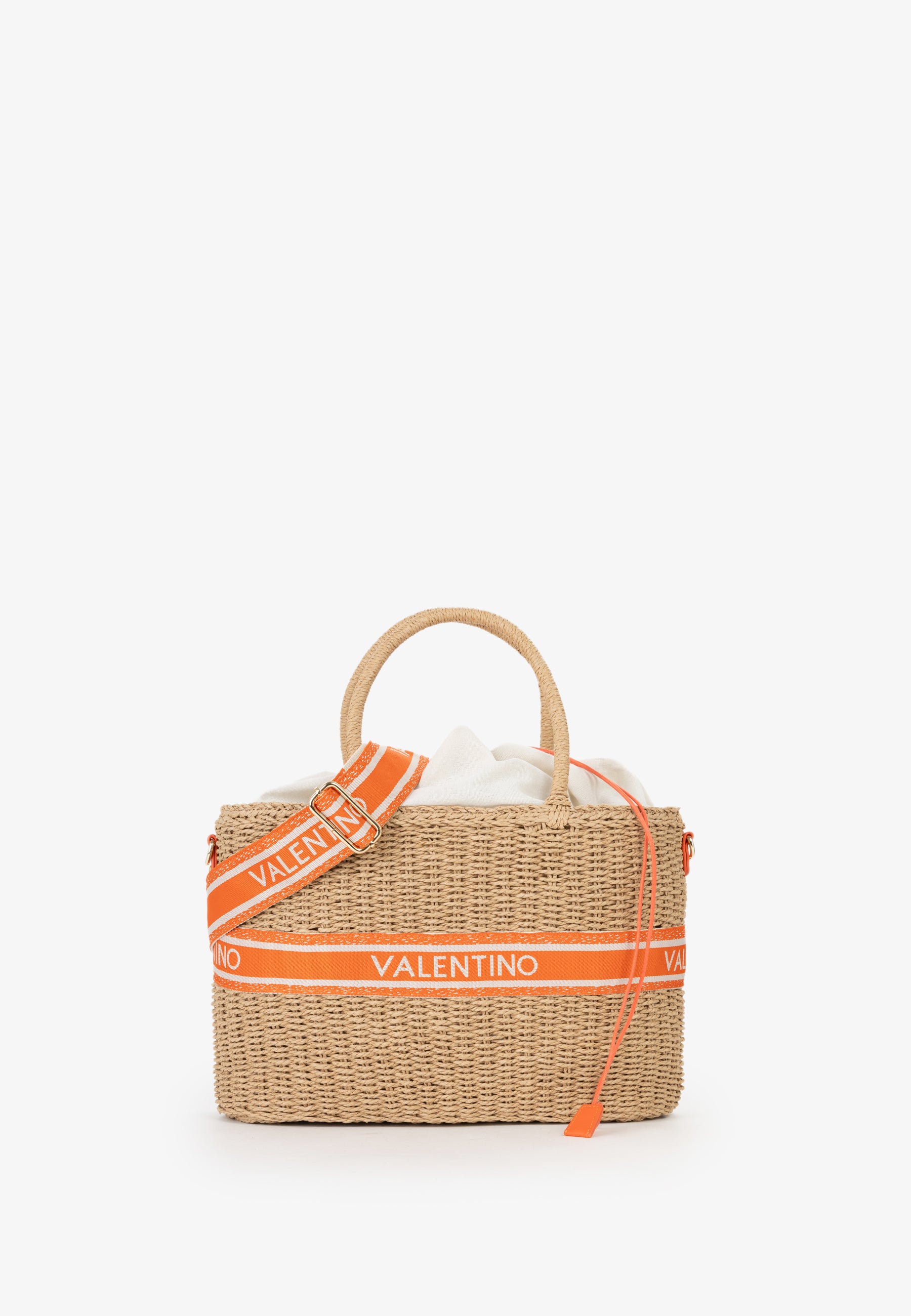 Borsa tote Mario Valentino in paglia con fascia logo e tracolla regolabile Arancione TU | Giò Fashion