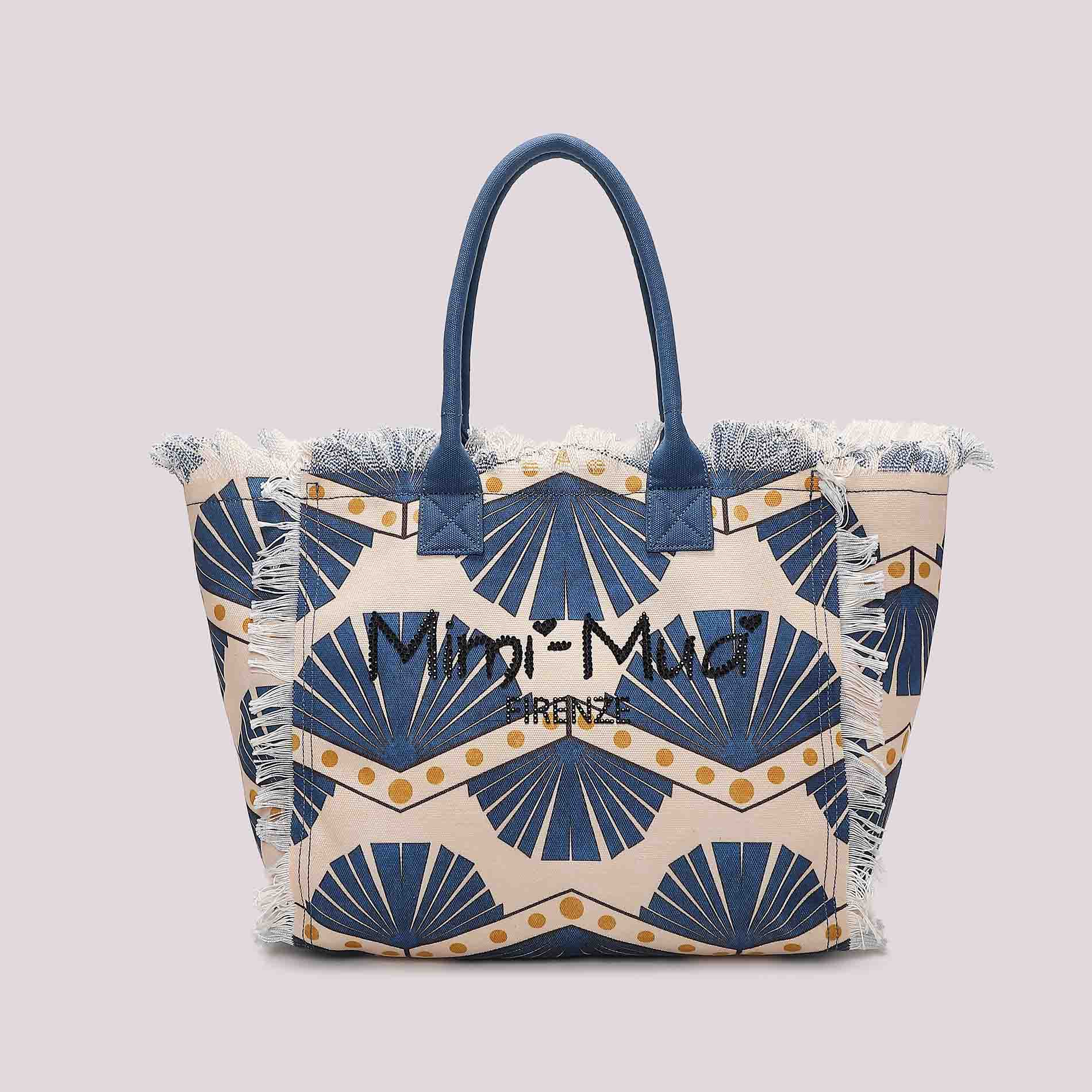 Borsa shopping donna Mimi Mua Firenze in tessuto con stampa e frange laterali Blu TU | Giò Fashion