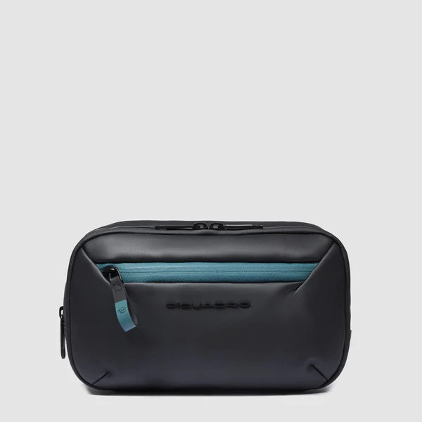Beauty case Piquadro in tessuto con doppio comparto e struttura compatta