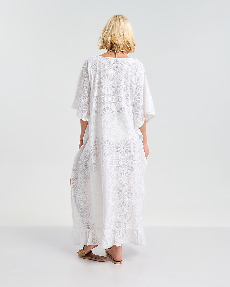 Ble Resort Collection Kaftan Lungo con Fiori Ricamati