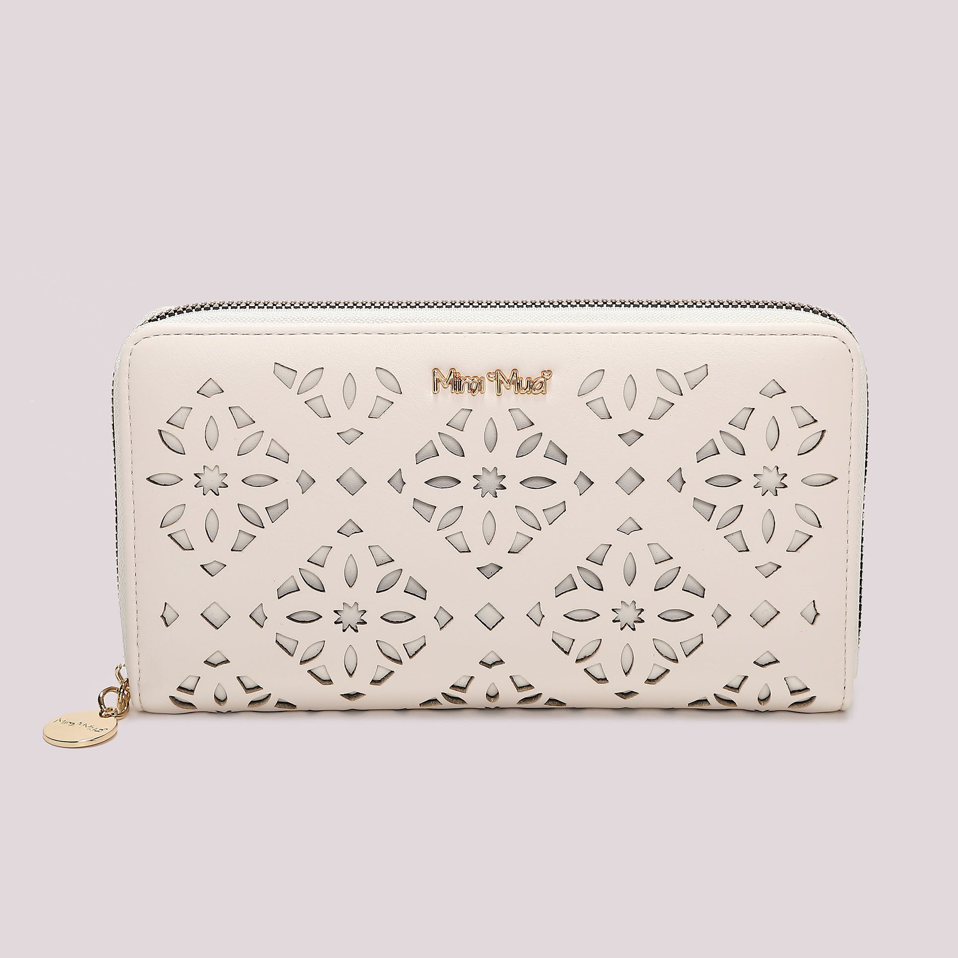 Portafoglio donna Mimi Mua zip around grande traforato con motivo elegante Bianco TU | Giò Fashion