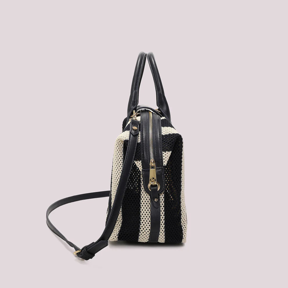 Borsa Bauletto Mimi Mua Rete a Righe BLU/PANNA TU | Giò Fashion