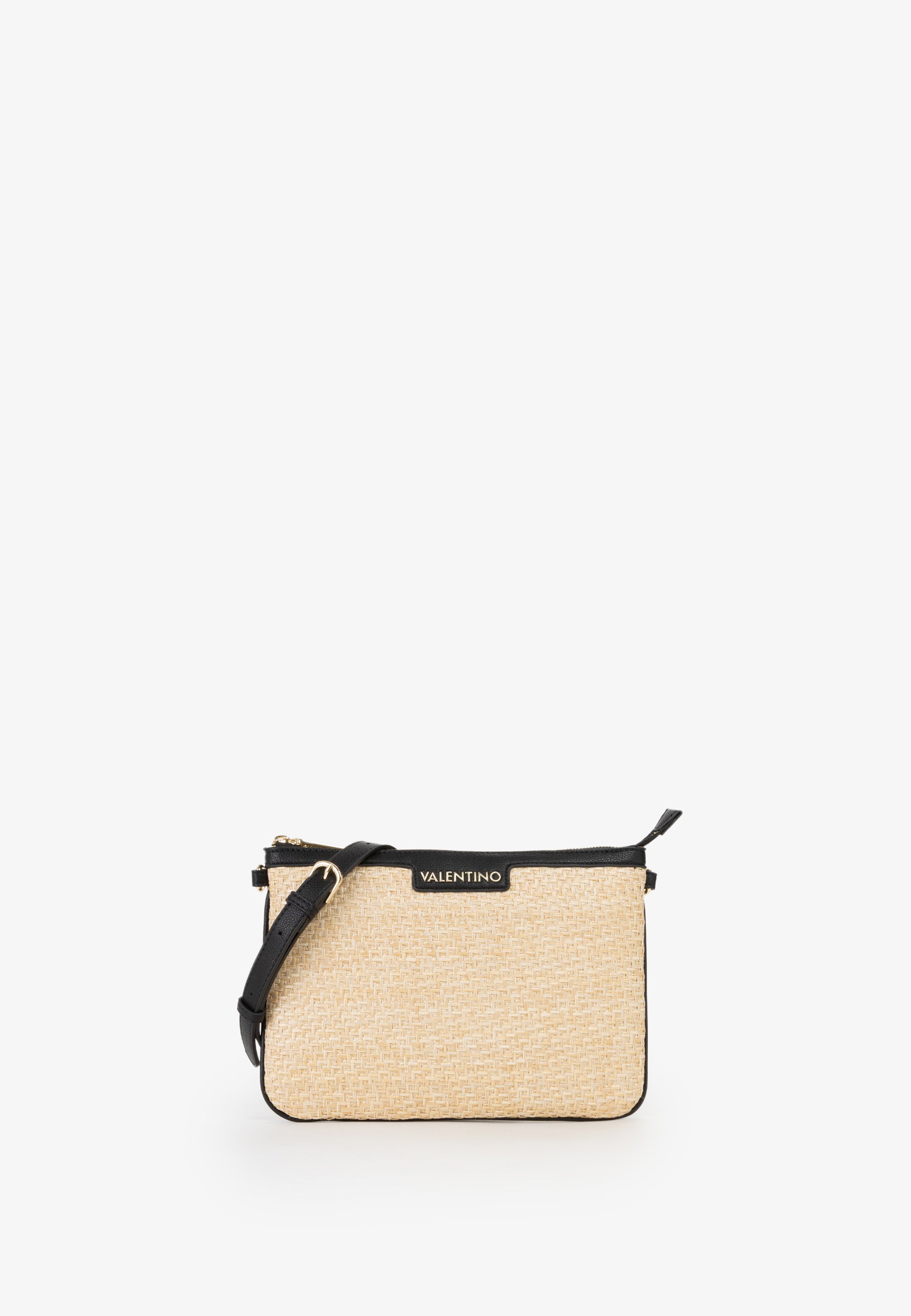 Pochette donna Mario Valentino effetto rafia con tracolla regolabile e design compatto Nero TU | Giò Fashion