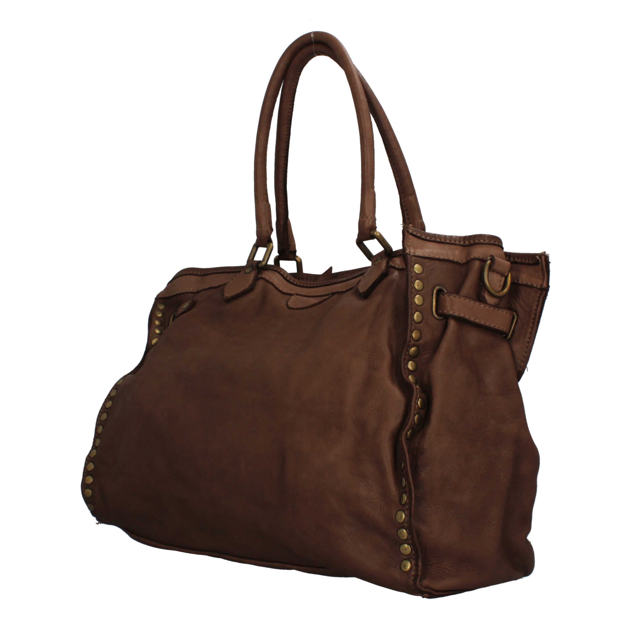 Borsa Made in Italy in pelle morbida con borchie decorative