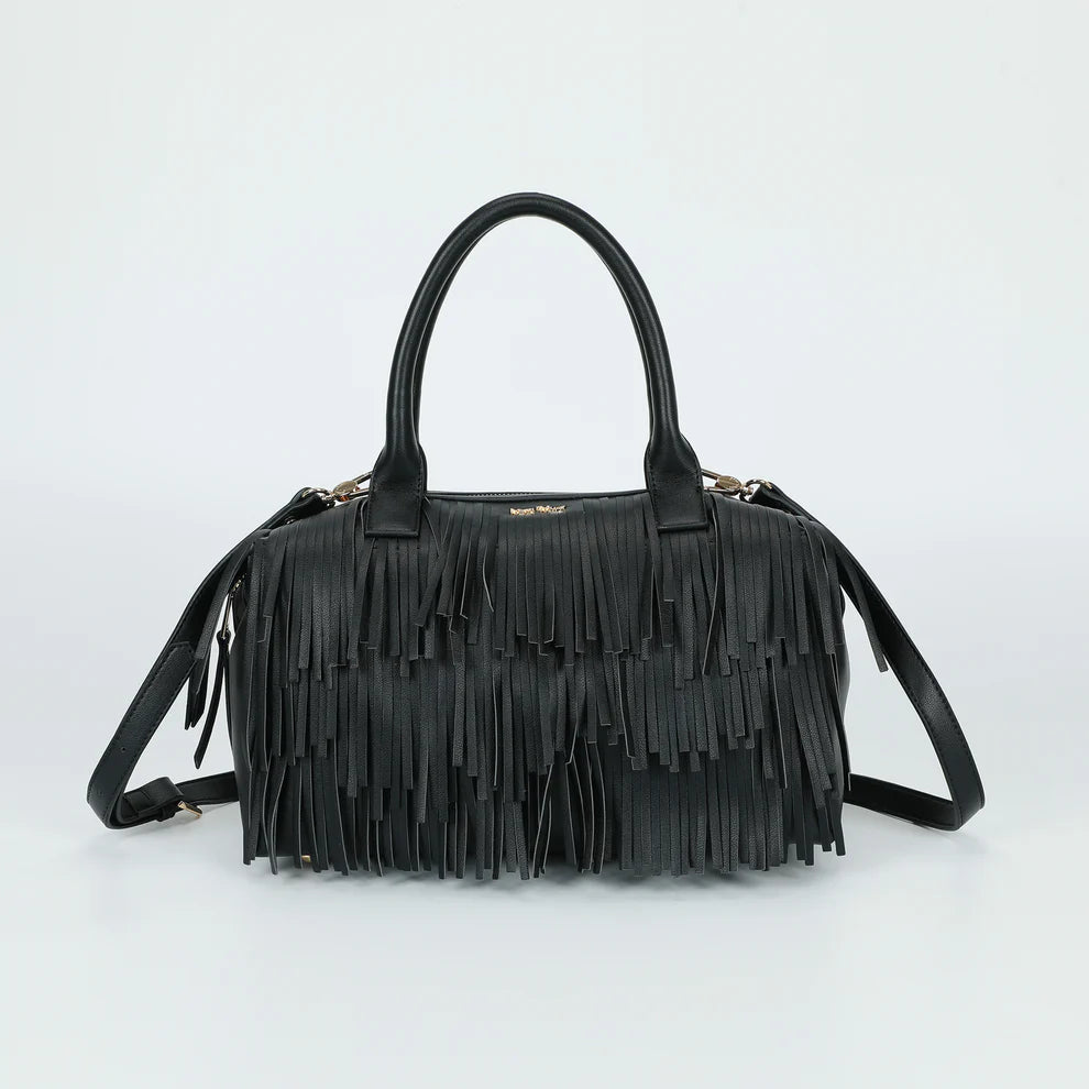 Borsa Loren Kraf elegant con frange e doppio manico NERO TU | Giò Fashion