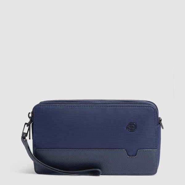 Pochette Piquadro in tessuto e pelle con polsiera removibile
