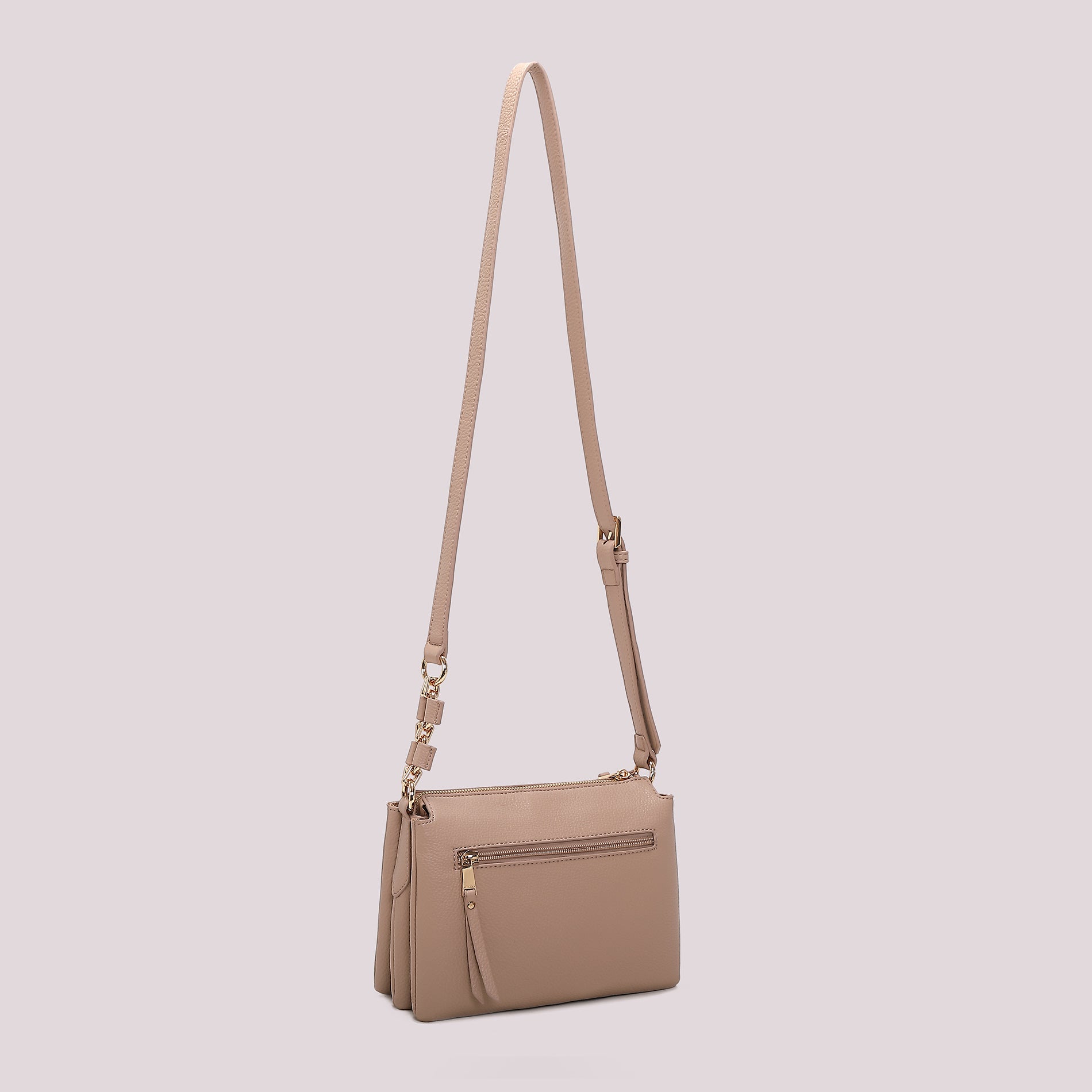 Borsa tracolla Mimi Mua minimal con zip e dettaglio catena Nude TU | Giò Fashion