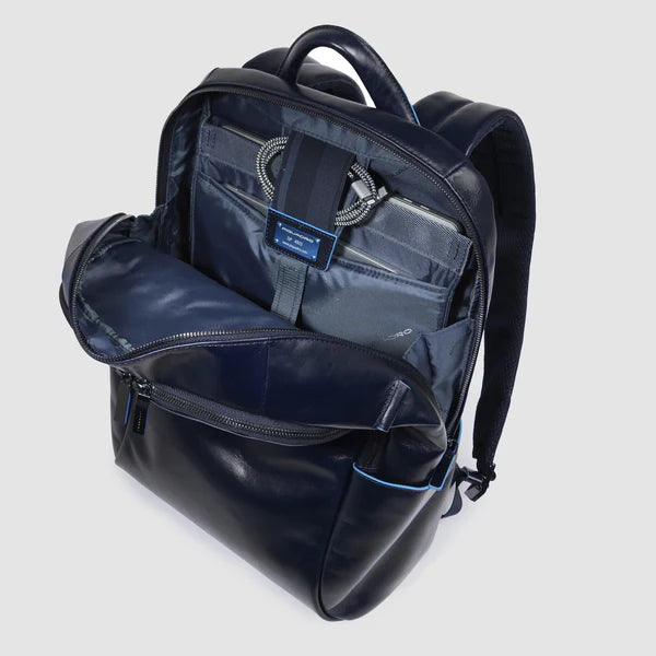 Piquadro zaino da uomo porta PC in pelle con tasche organizzate BLU TU | Giò Fashion