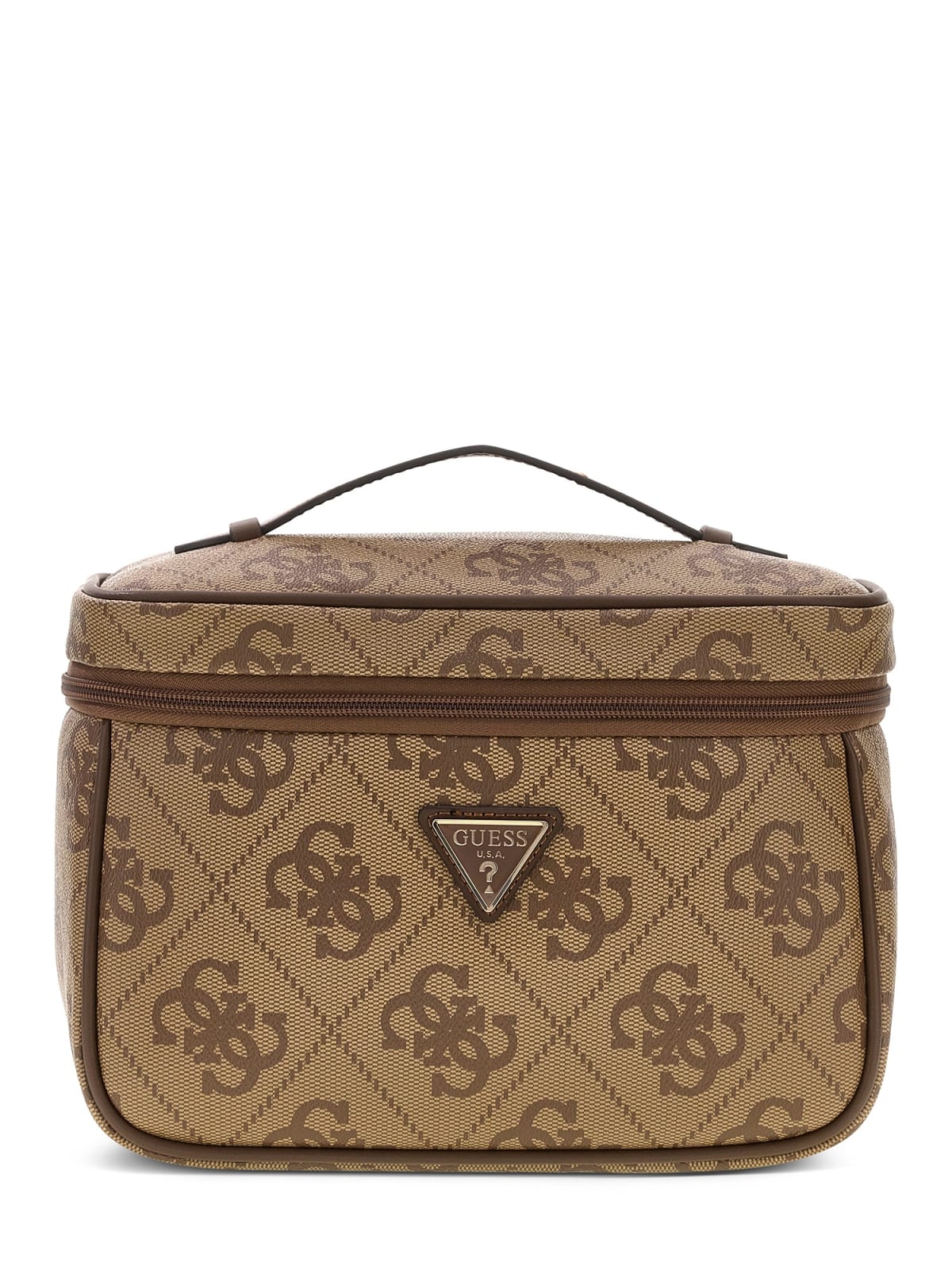 Beauty case Guess donna logo all over con zip e manico LATTE LOGO/MARRONE TU | Giò Fashion