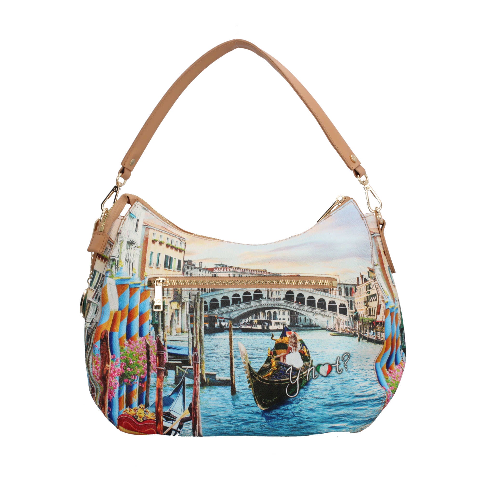 Borsa hobo YNot con stampa artistica e manico removibile per un look versatile