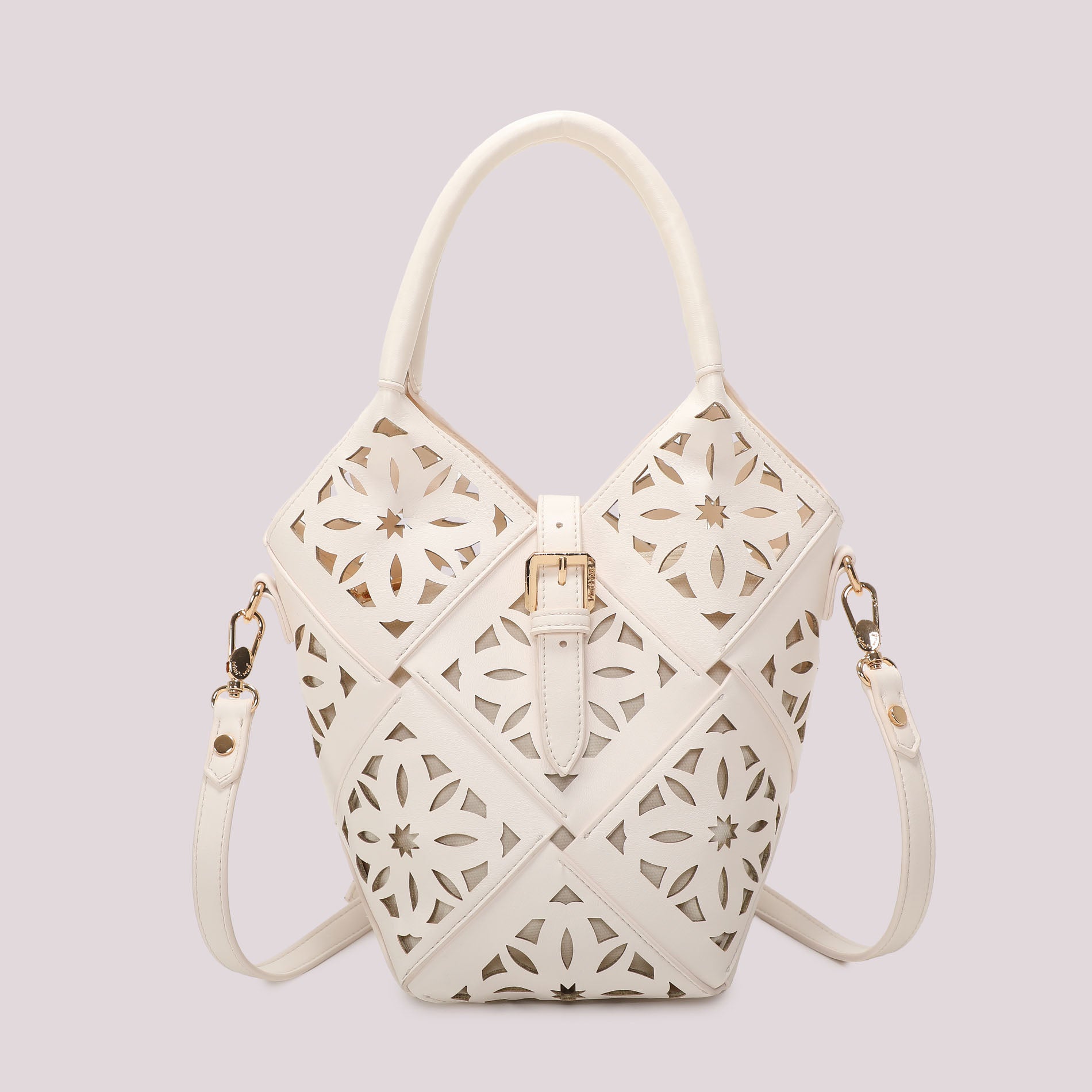 Borsa donna Mimi Mua traforata con manico e tracolla design geometrico Bianco TU | Giò Fashion