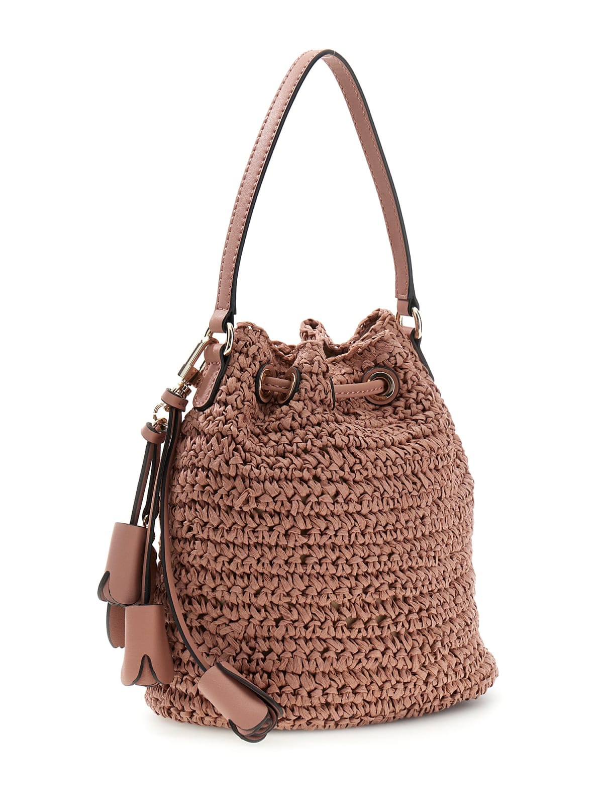 Borsa secchiello Guess donna intrecciata con logo e charm ROSA CORALLO TU | Giò Fashion