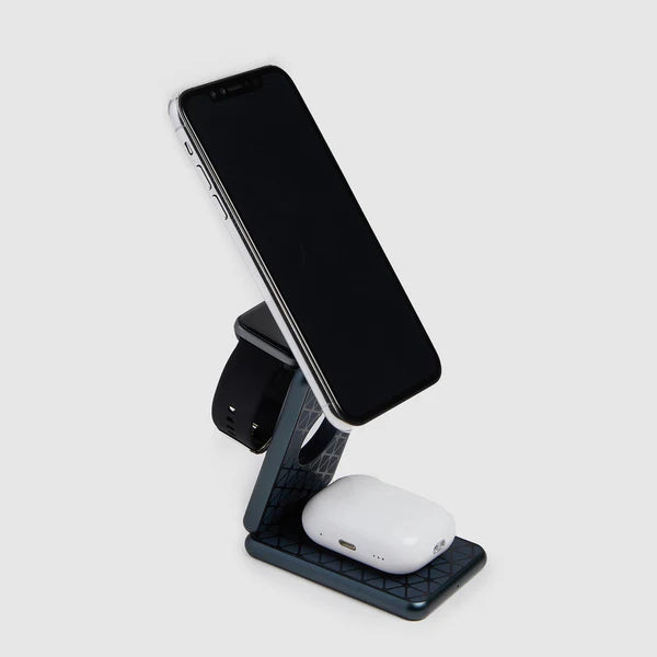 Caricatore wireless Piquadro 3 in 1 pieghevole con base foldable e adattatore 45W Grigio TU | Giò Fashion
