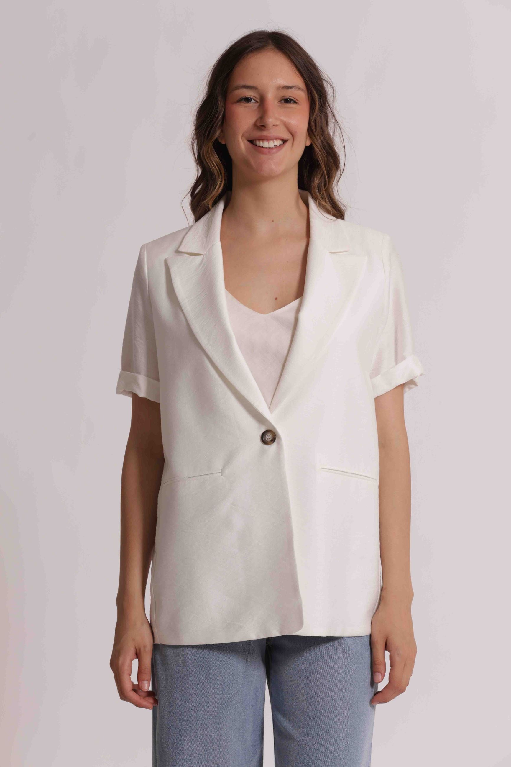 Mimi Mua completo donna giacca mezza manica e bermuda elegante Bianco S | Giò Fashion