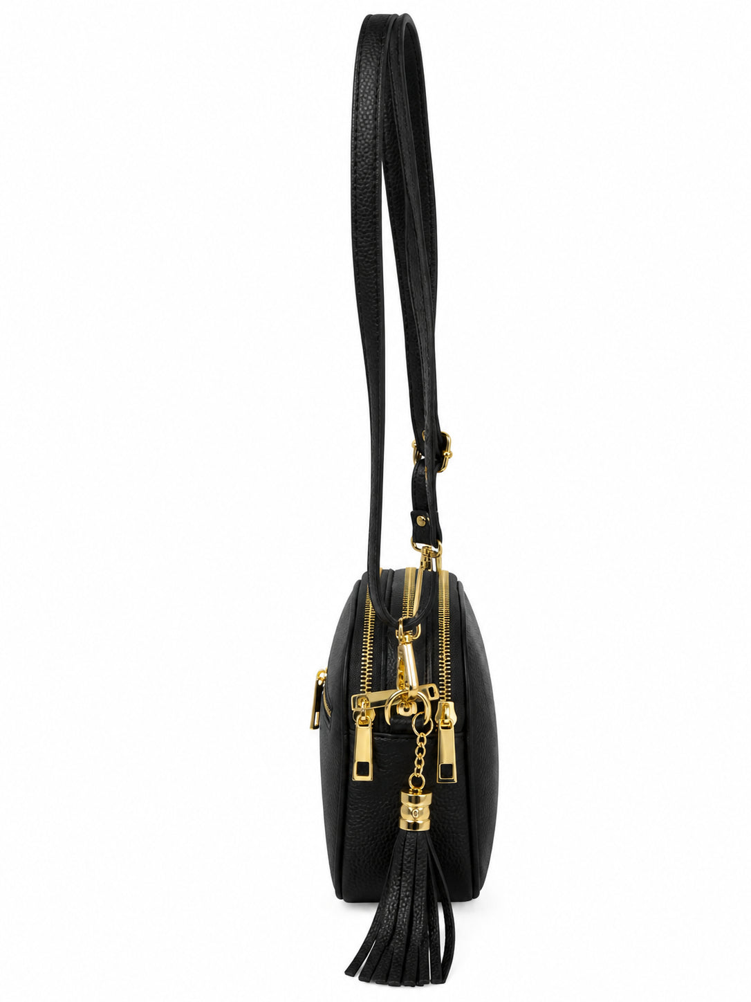Borsa Donna a Tracolla Nera con Doppia Zip e Nappina