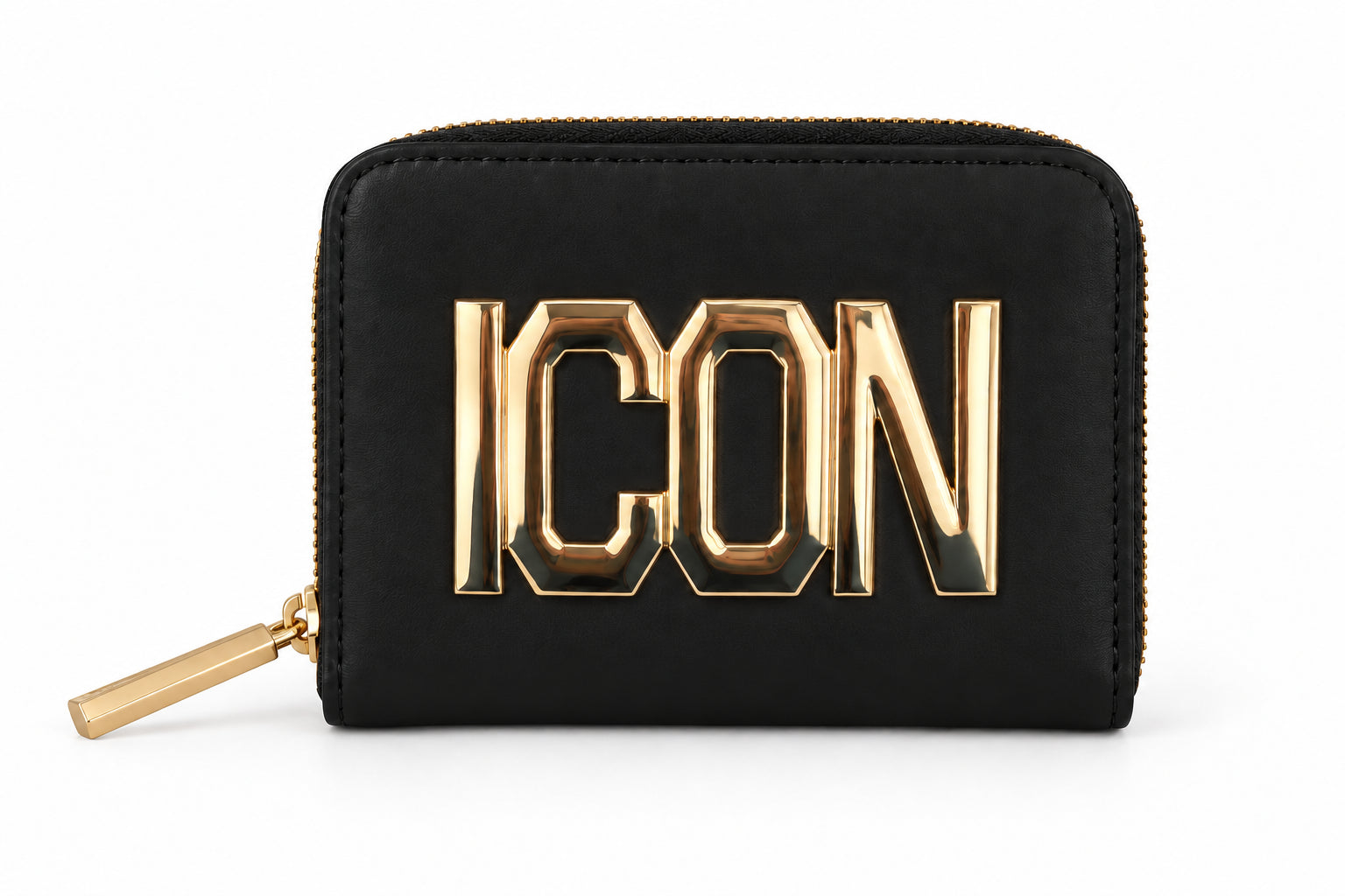 Portafoglio piccolo con maxi logo dorato e scomparto con zip