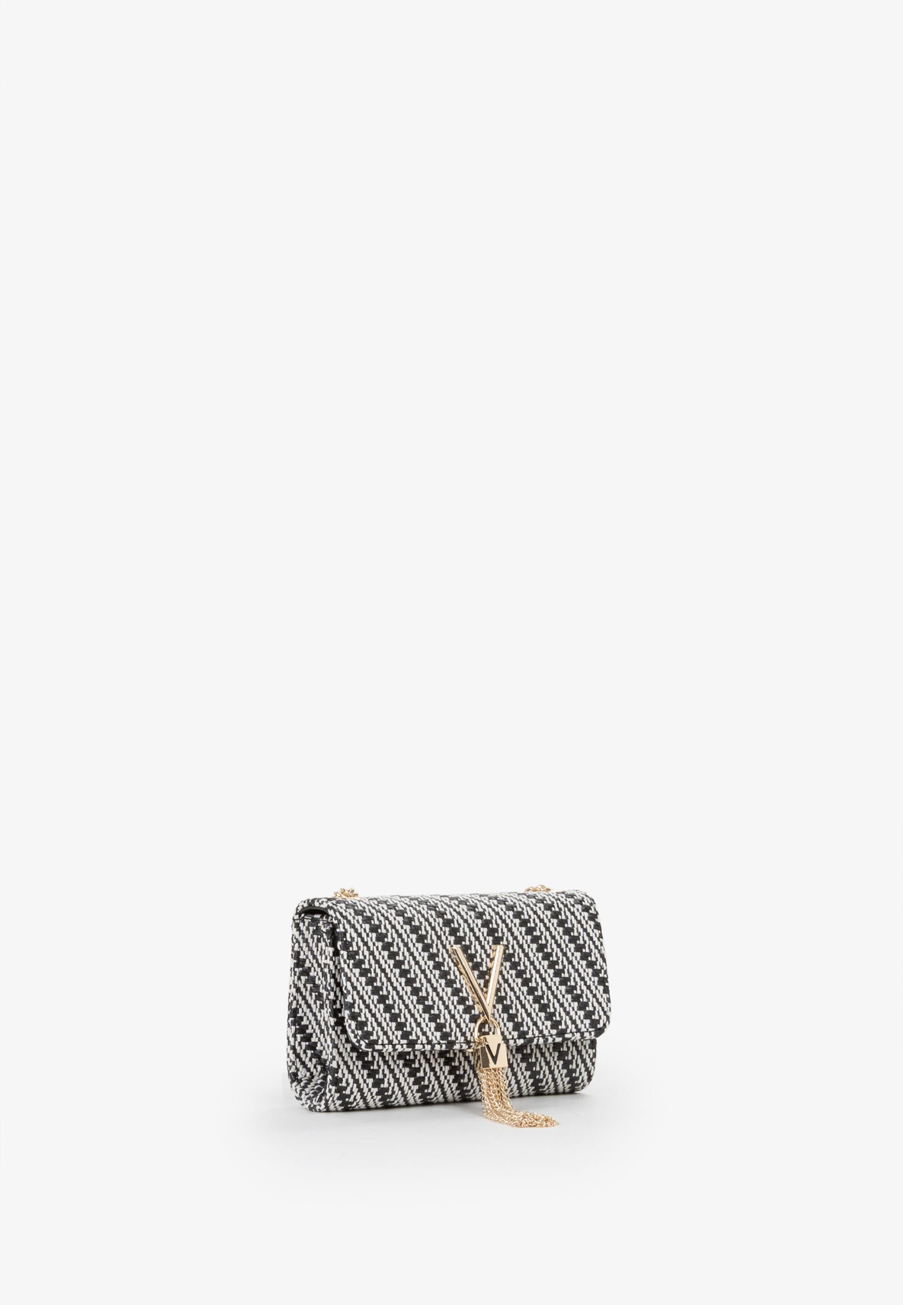 Mini bag donna Mario Valentino in tessuto intrecciato con tracolla a catena NERO/MULTICOLOR TU | Giò Fashion