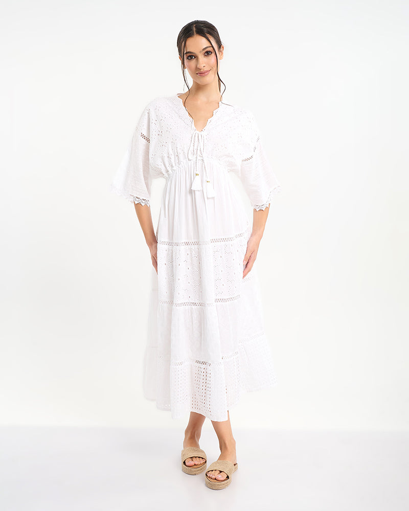 Ble Resort Collection Abito Lungo con Frange sulle Maniche