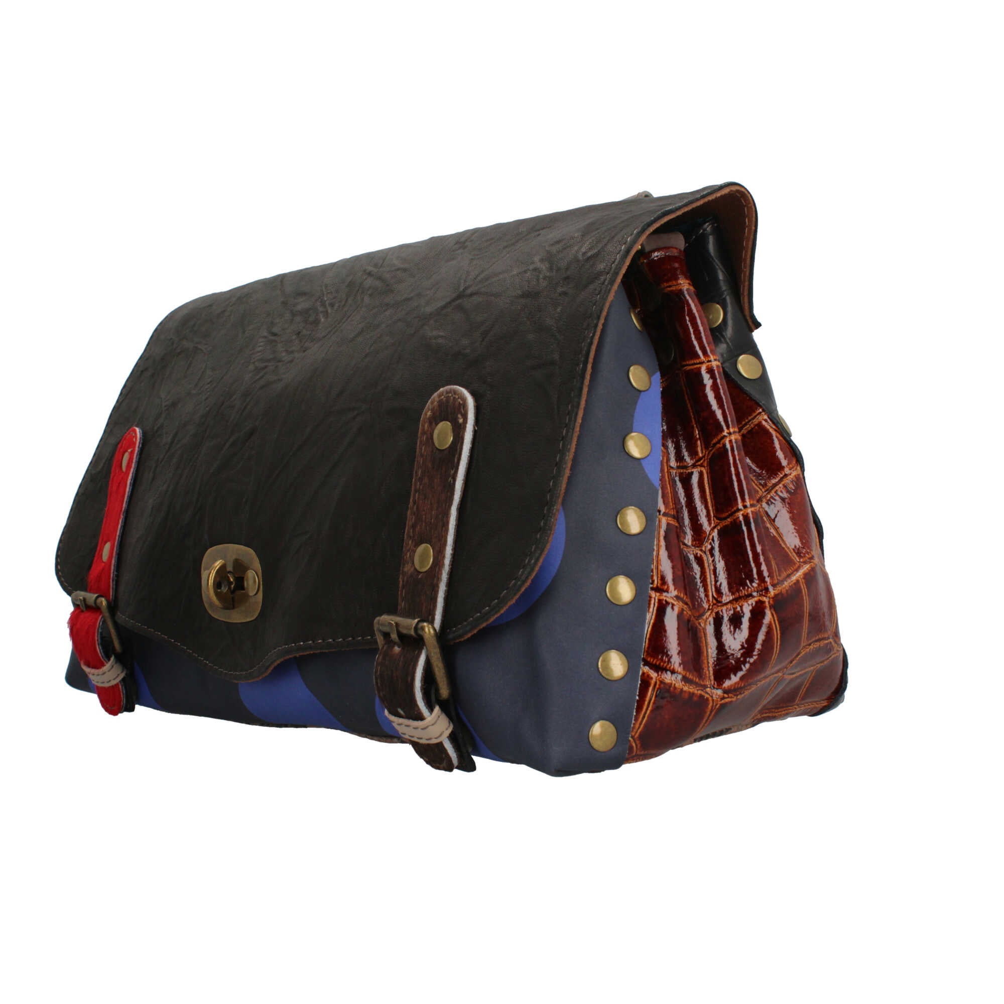 Borsa Made in Italy a tracolla in stile artigianale con patta e chiusura metallica NERO TU | Giò Fashion