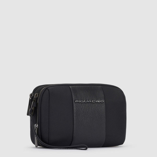 Pochette Piquadro in pelle e nylon riciclato con 3 comparti e 8 fessure carte NERO TU | Giò Fashion