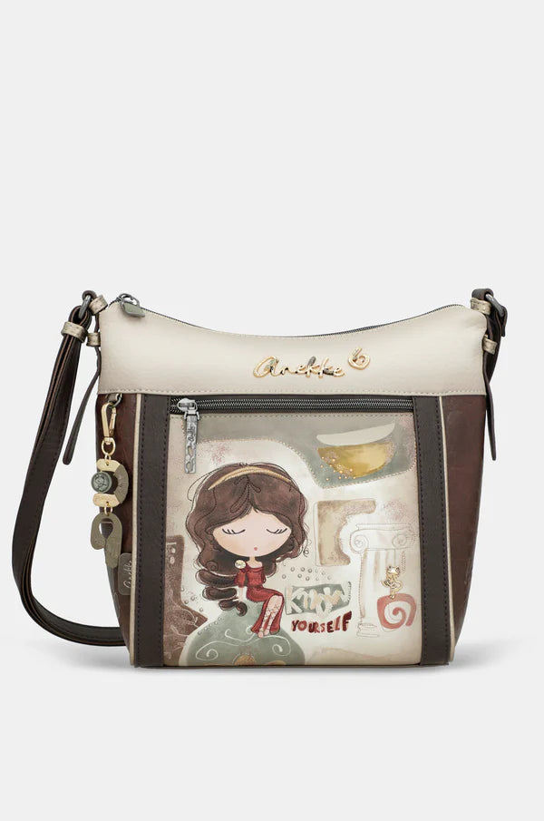 Borsa a tracolla Anekke con tasca frontale con zip e dettagli decorativi