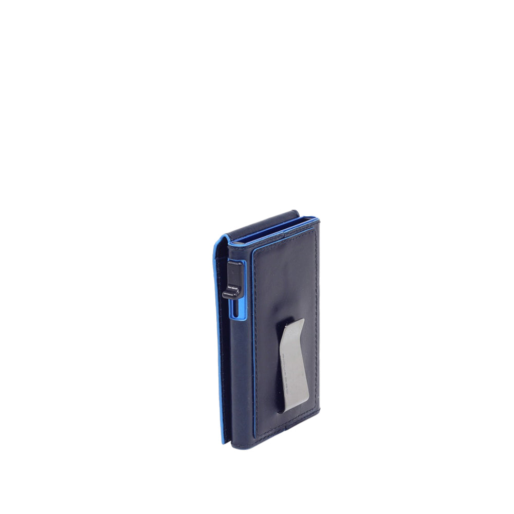 Porta carte compatto Piquadro in pelle con protezione RFID BLU TU | Giò Fashion