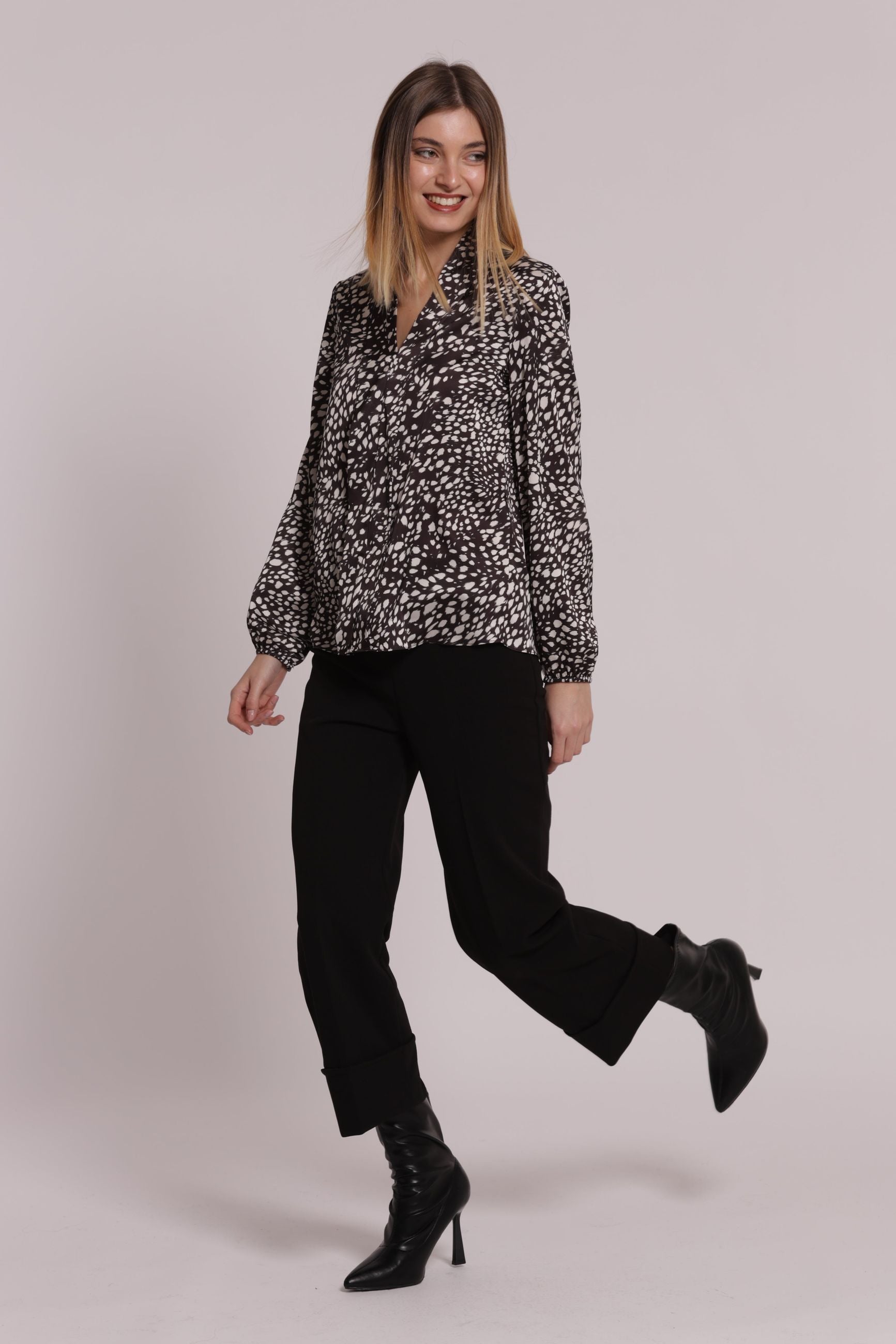 Pantalone Donna Mimi Mua in Scuba Crepe con Risvolto