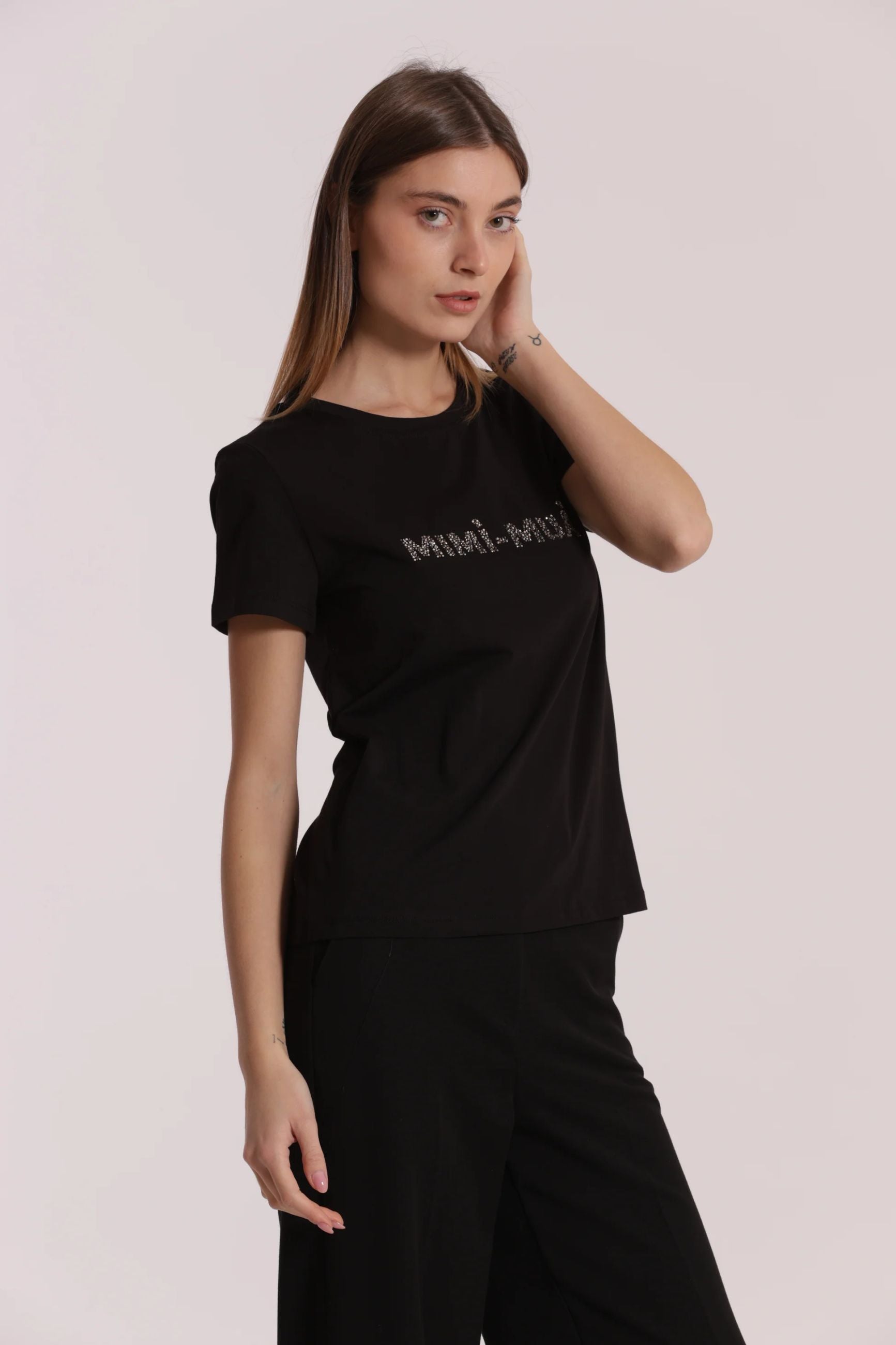 Mimi Mua SFAN-1863 – T-Shirt Donna con Logo in Strass