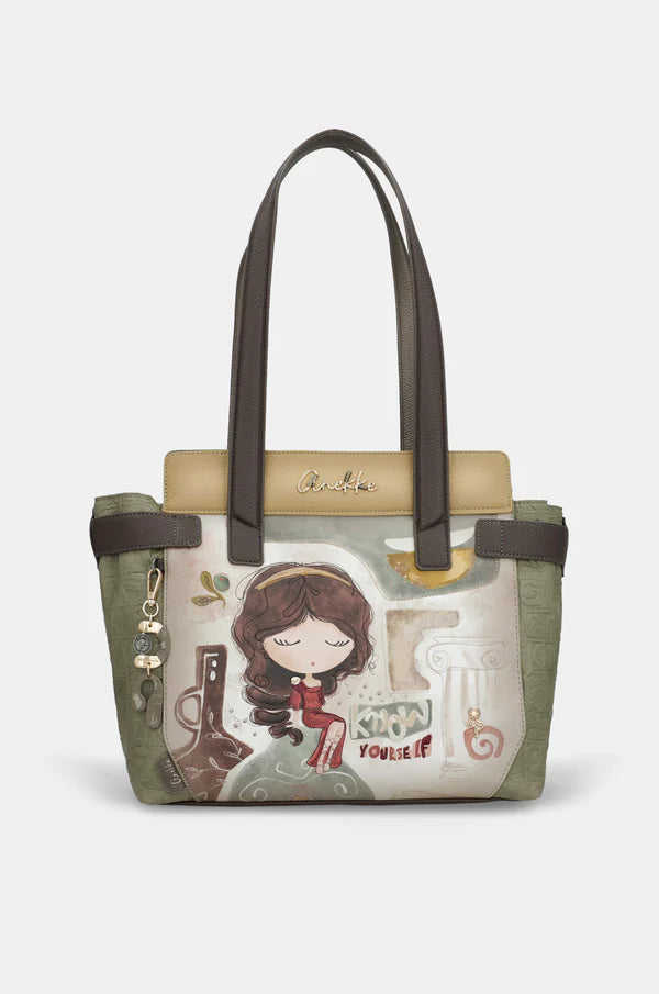 Borsa shopper Anekke con doppi manici e design decorativo frontale VERDE TU | Giò Fashion