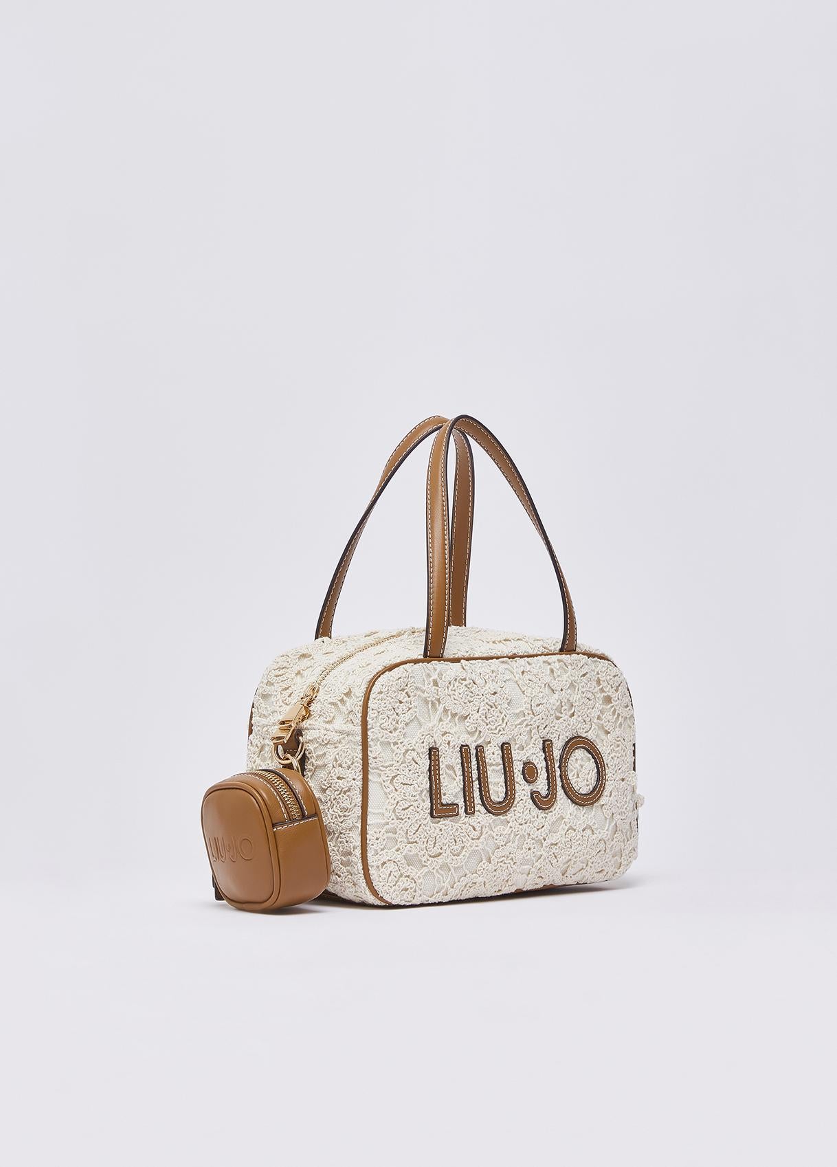 Borsa a Mano Liu Jo con Logo Frontale e Lavorazione Effetto Pizzo Cream TU | Giò Fashion
