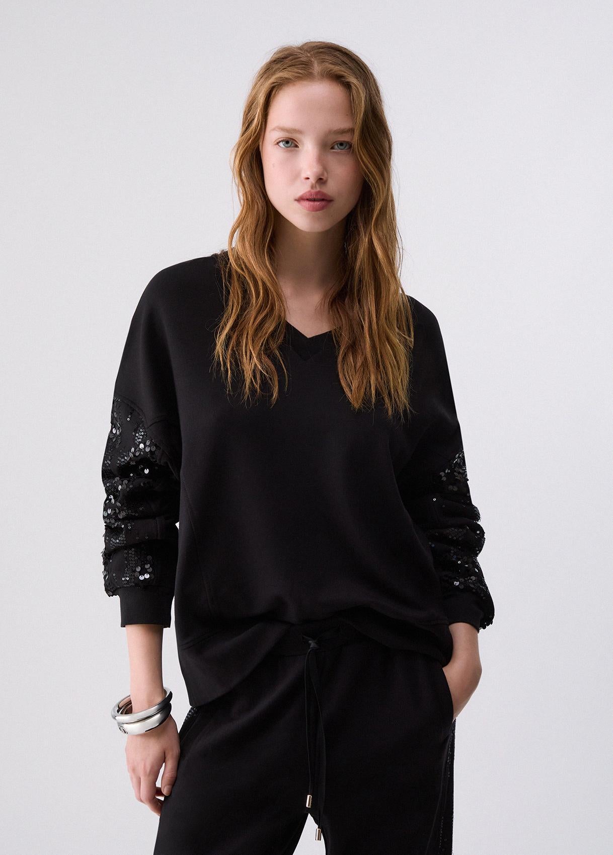 Liu Jo Felpa Donna con Scollo a V e Paillettes