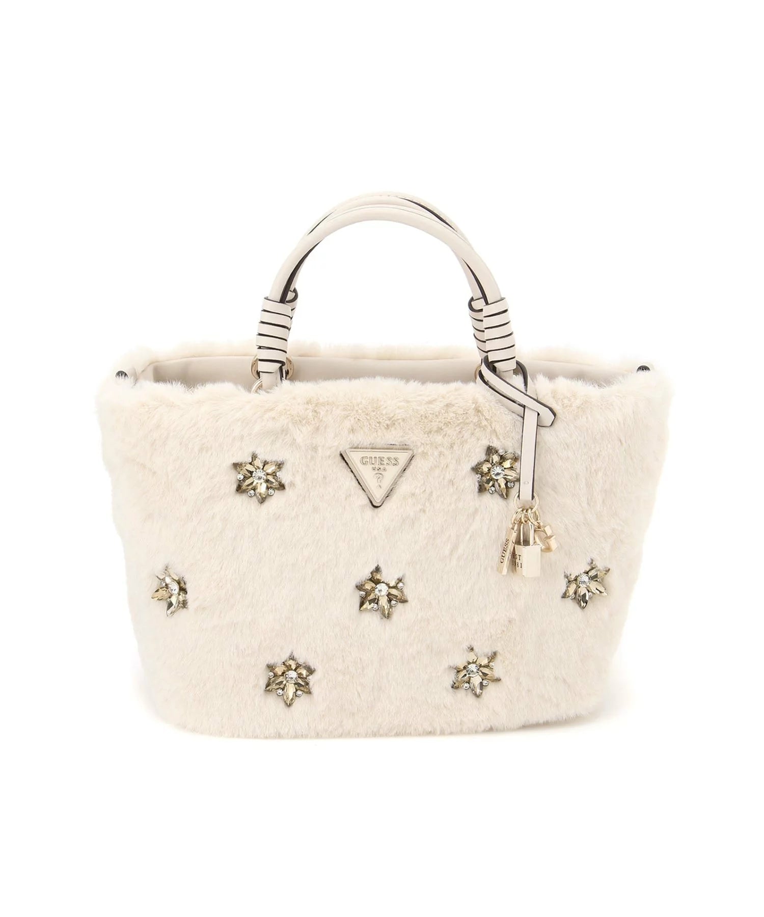 Borsa Guess in pelliccia sintetica con applicazioni gioiello Beige TU | Giò Fashion
