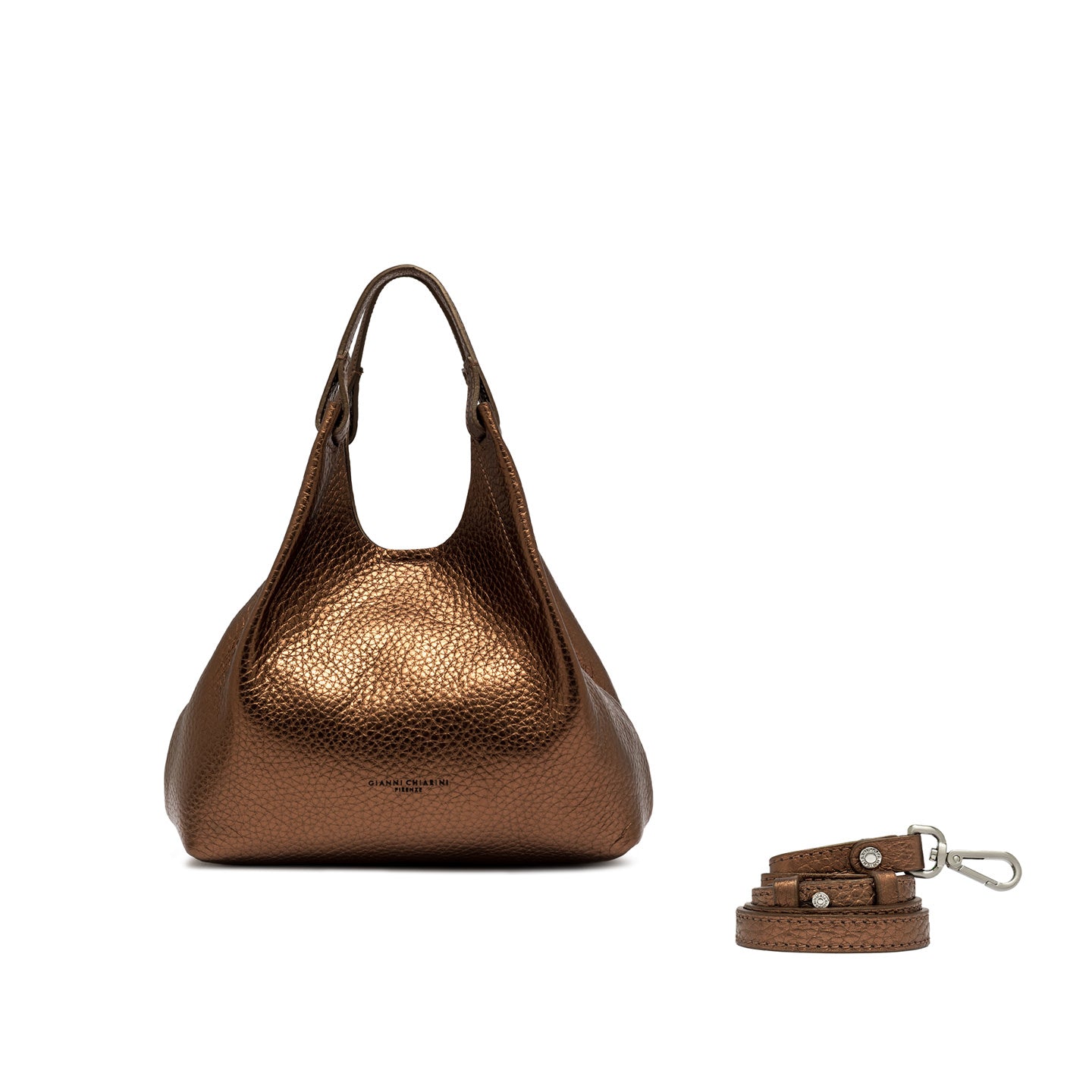 Gianni Chiarini Dua borsa in pelle grana maxi con doppi manici e tracolla BRONZO TU | Giò Fashion