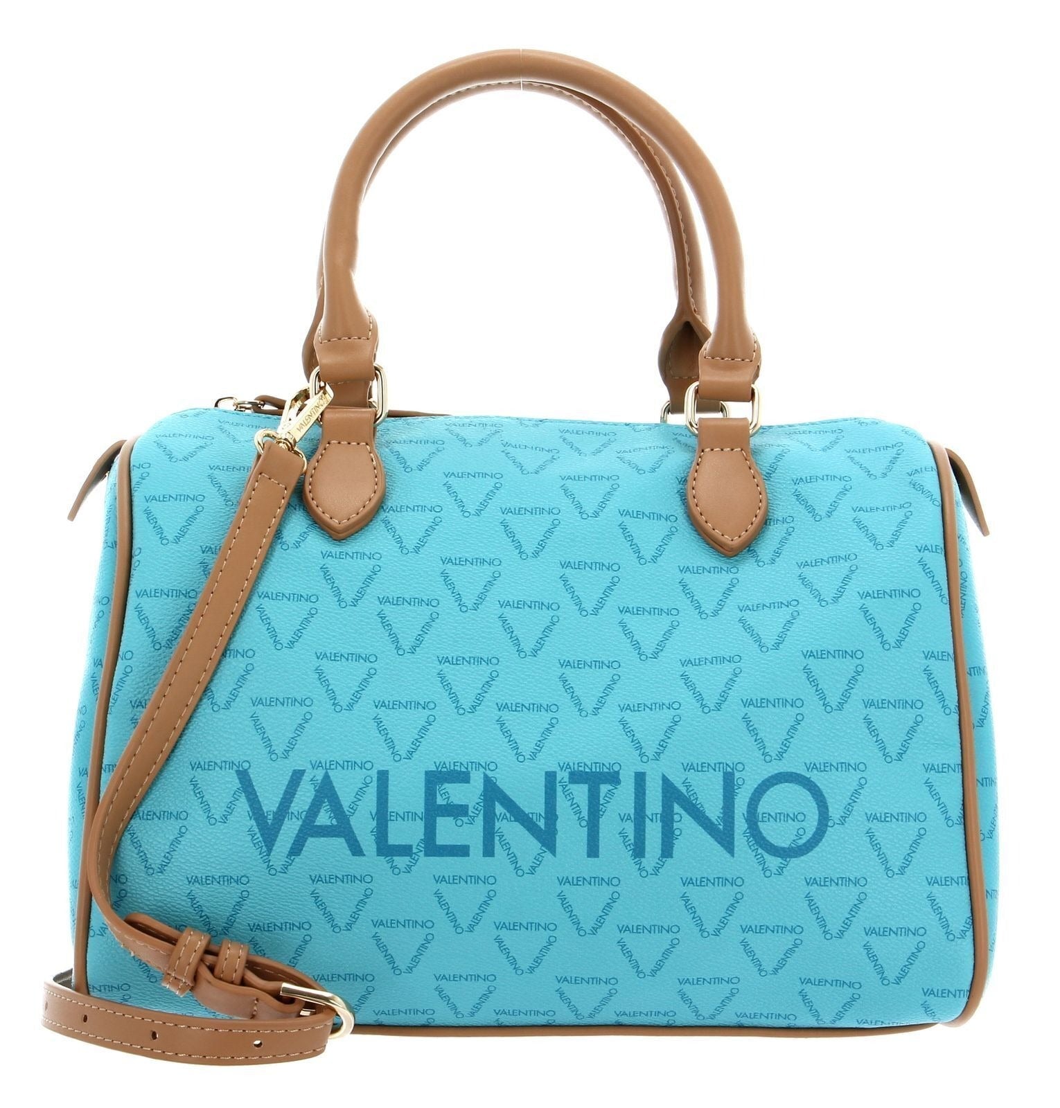 Borsa Valentino a mano modello bauletto con logo all over AZZURRO TU | Giò Fashion