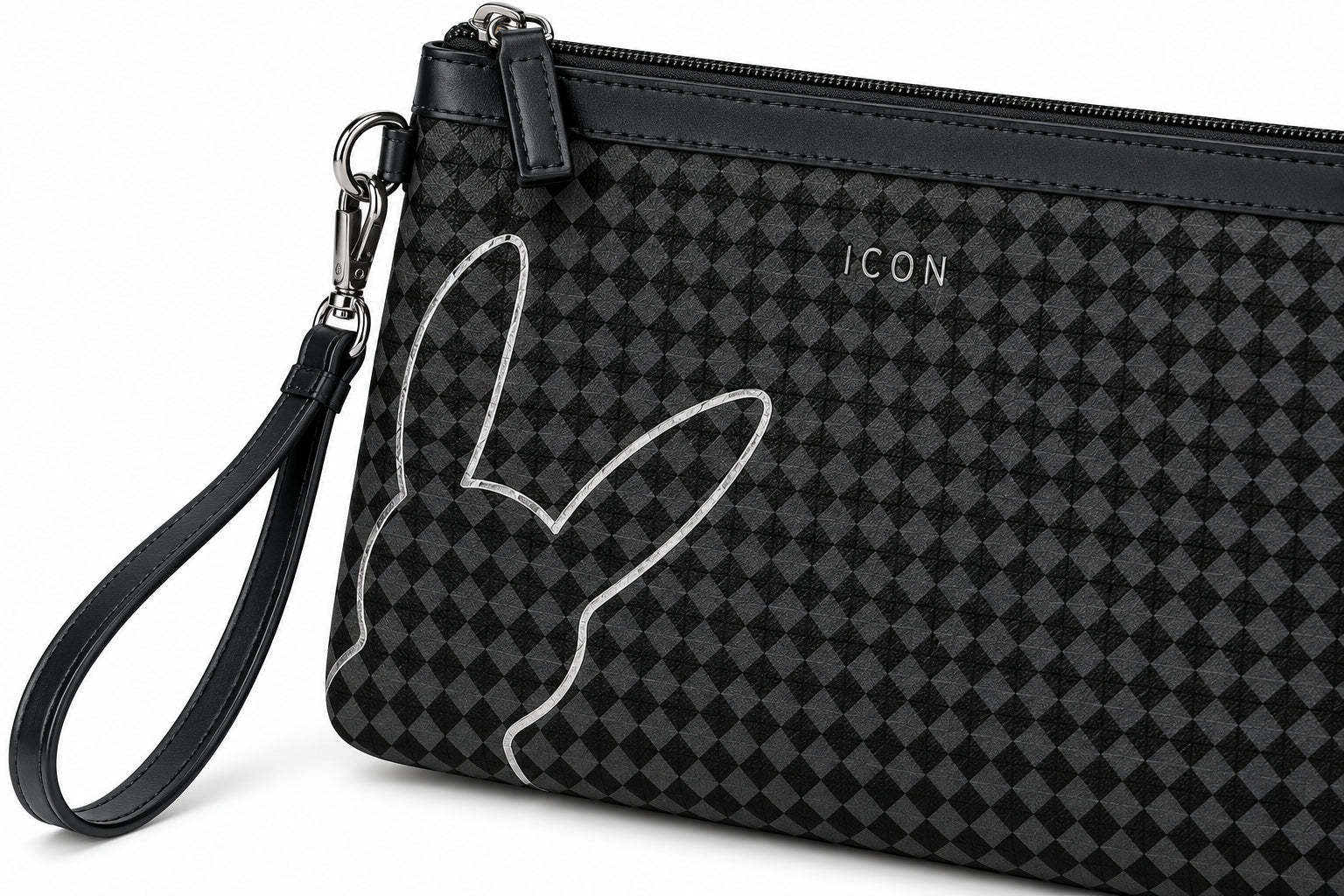 Pochette uomo con motivo geometrico e laccetto da polso