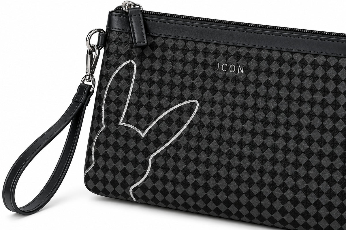 Pochette uomo con motivo geometrico e laccetto da polso