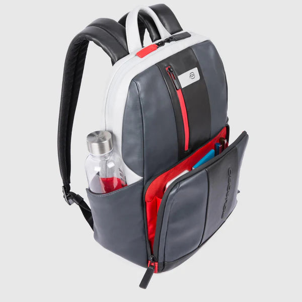 Zaino porta PC 14 Piquadro in pelle con doppio comparto e protezione Shock Absorber NERO/GRIGI TU | Giò Fashion