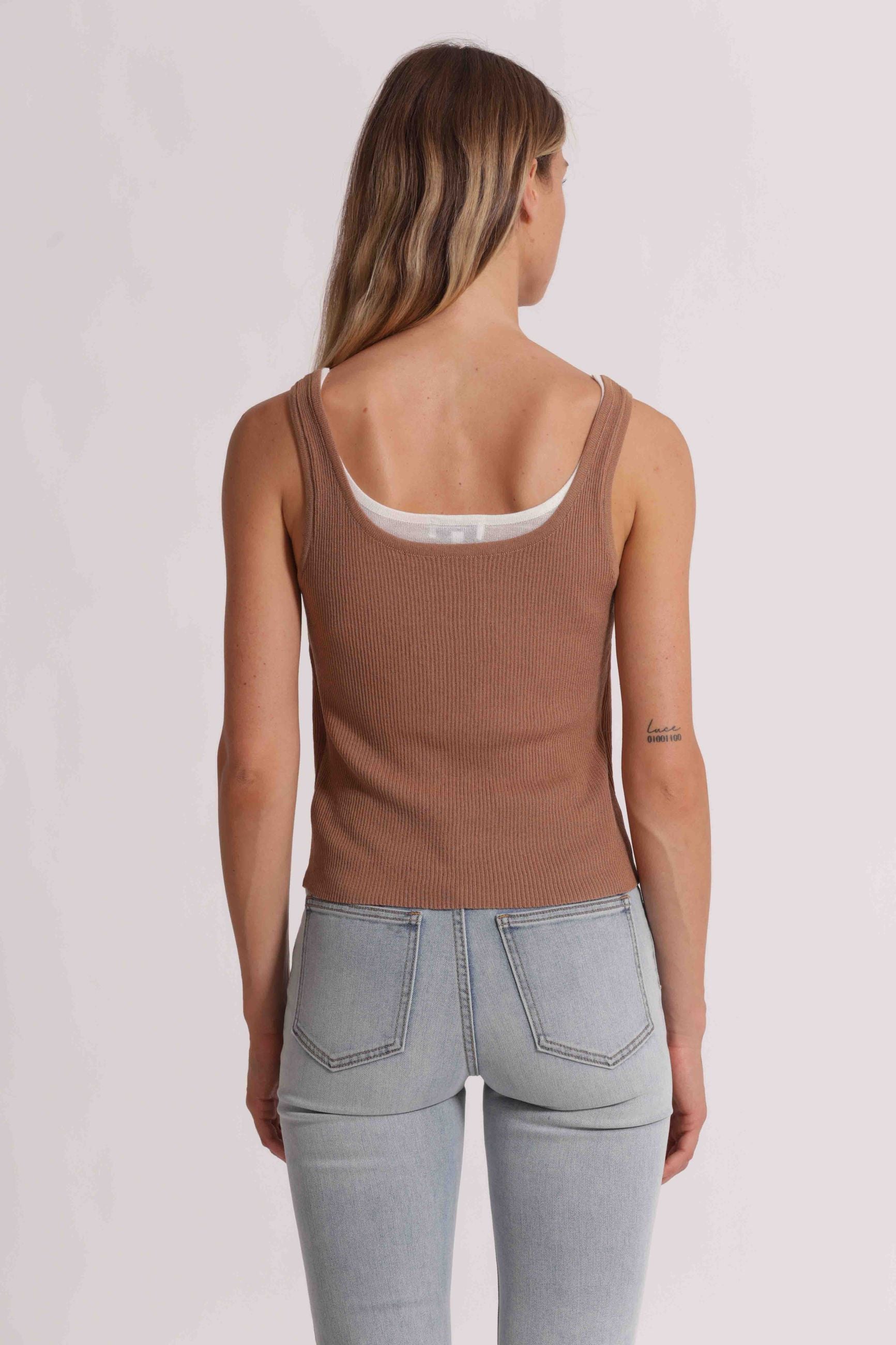 Mimi Mua cardigan donna corto in maglia a coste con bottoni CAMMELLO/PANNA S | Giò Fashion
