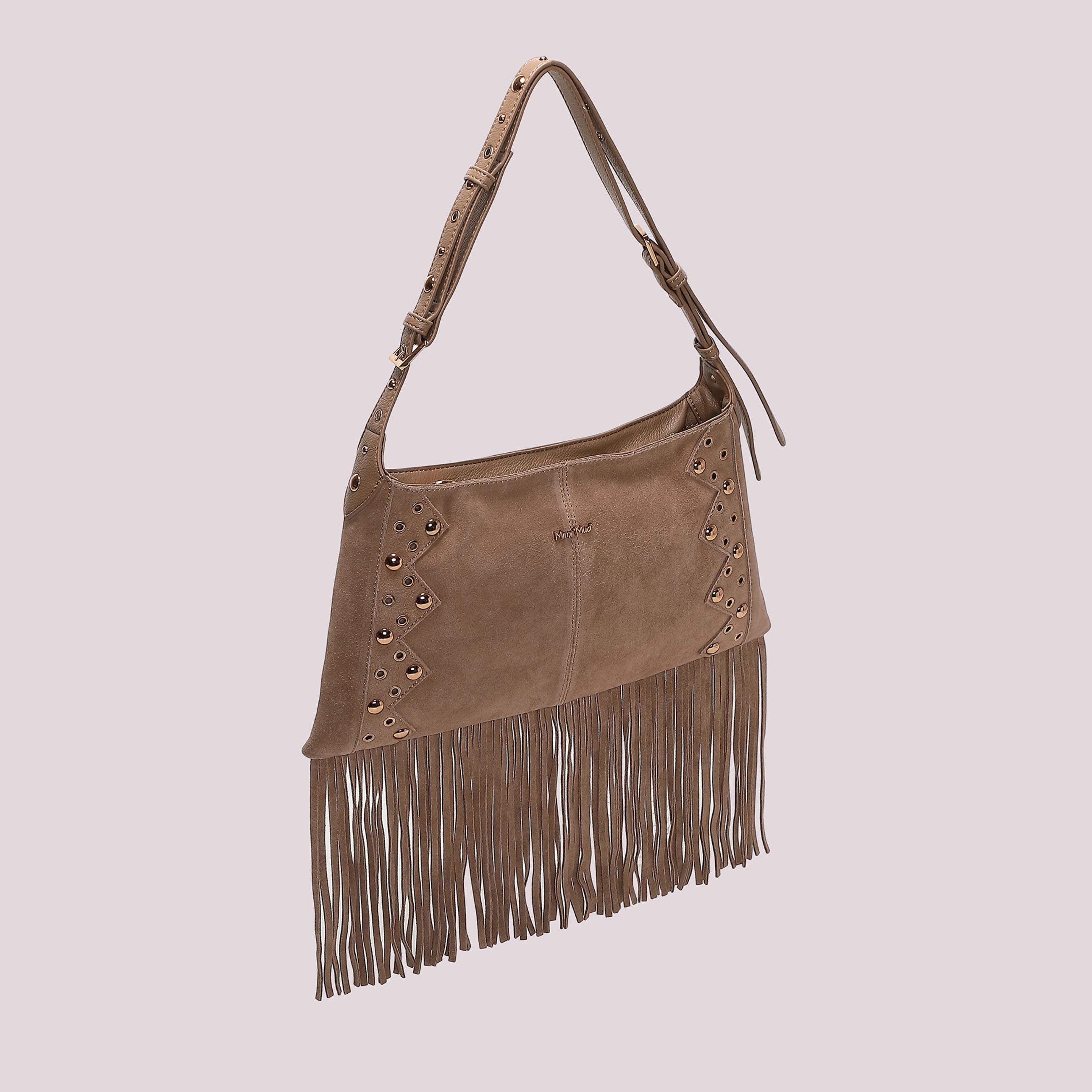 Mimi Muà Borsa a Tracolla Donna con Frange e Borchie – Borsa Casual Chic
