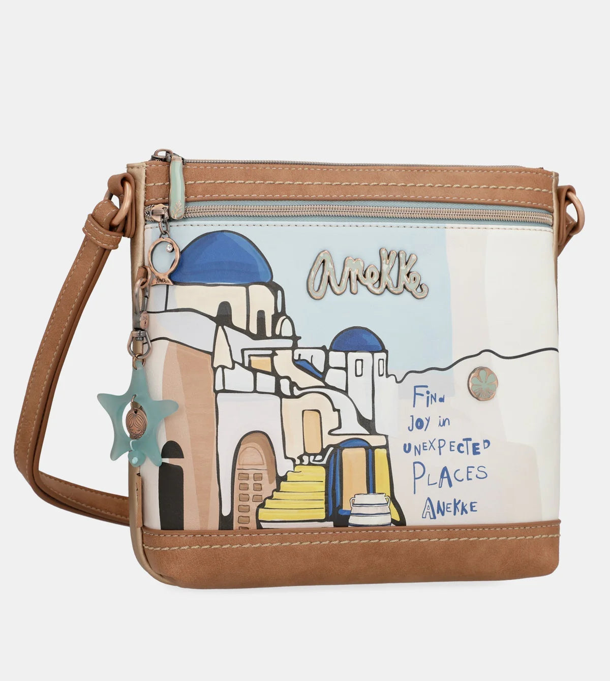 Borsa a tracolla Anekke Sunrise con stampa ispirata al Mediterraneo Bianco TU | Giò Fashion