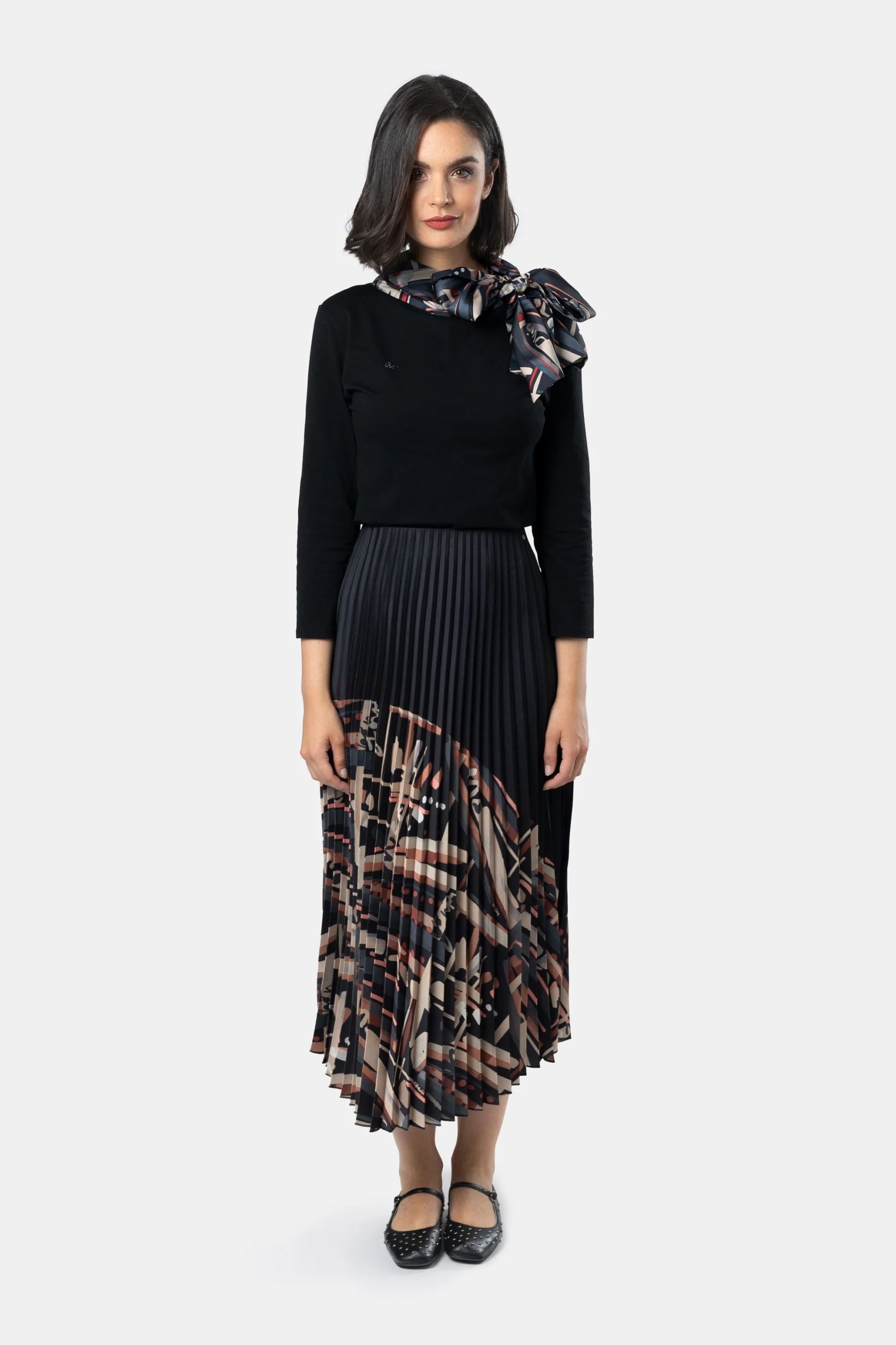 Gonna midi plissé donna con dettagli geometrici