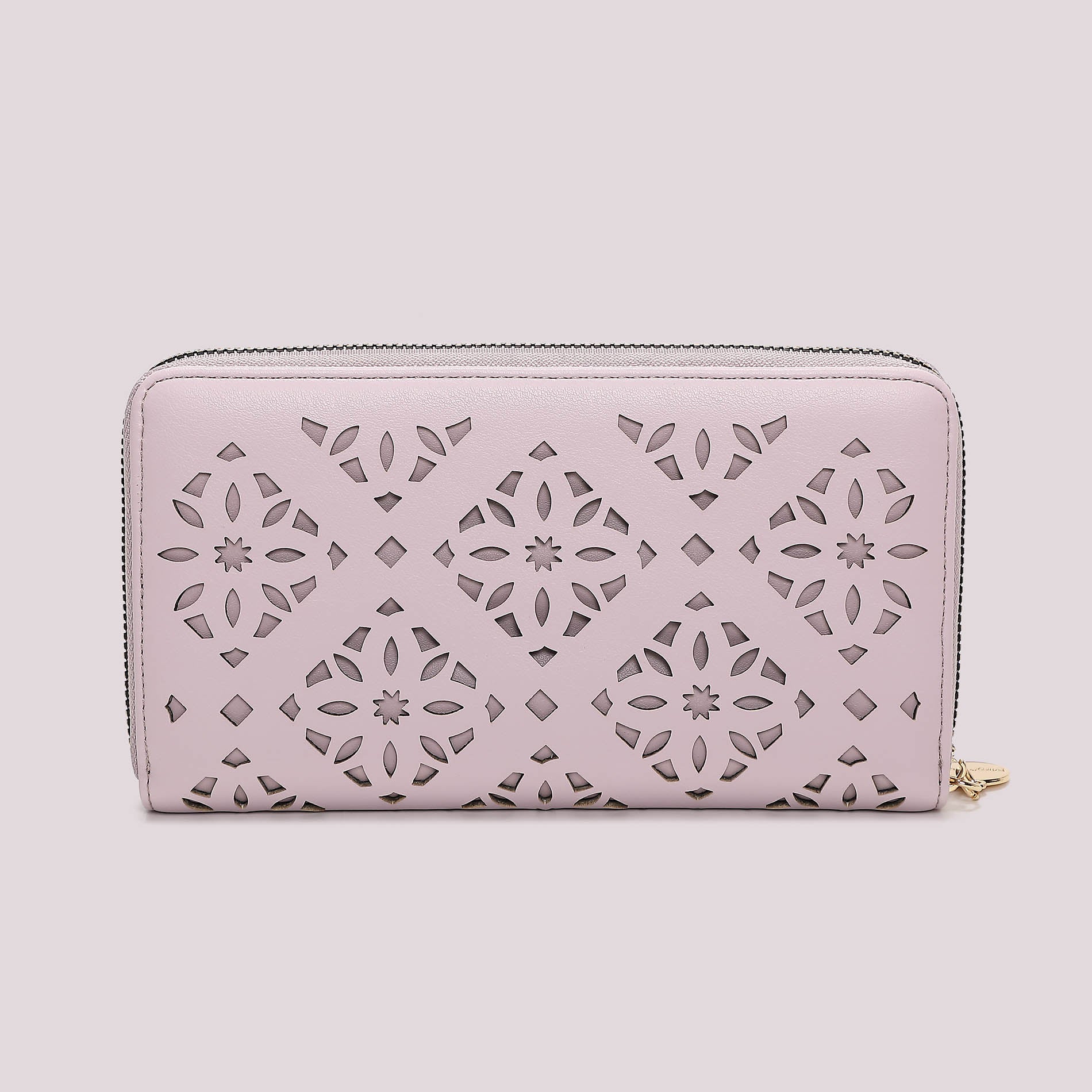 Portafoglio donna Mimi Mua zip around grande traforato con motivo elegante Lilla TU | Giò Fashion