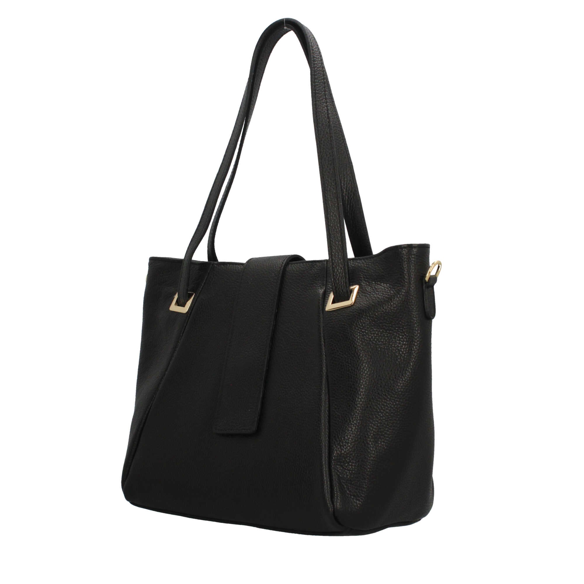 Borsa Made in Italy in vera pelle con tasche frontali e manici lunghi