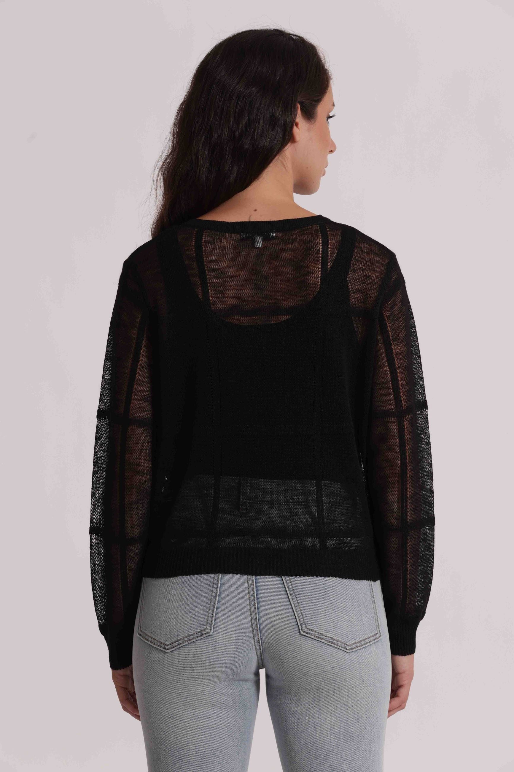 Mimi Mua cardigan donna in maglia trasparente con bottoni elegante Nero S | Giò Fashion
