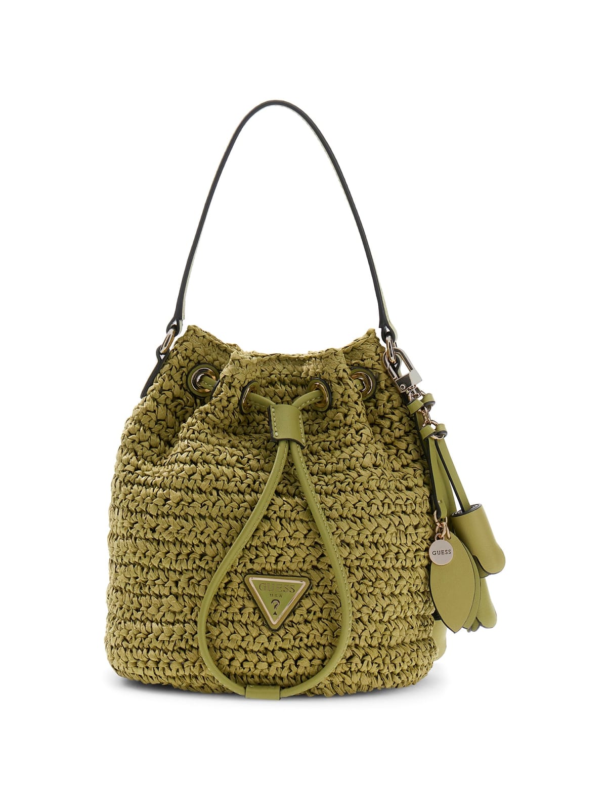 Borsa secchiello Guess donna intrecciata con logo e charm OLIVA TU | Giò Fashion