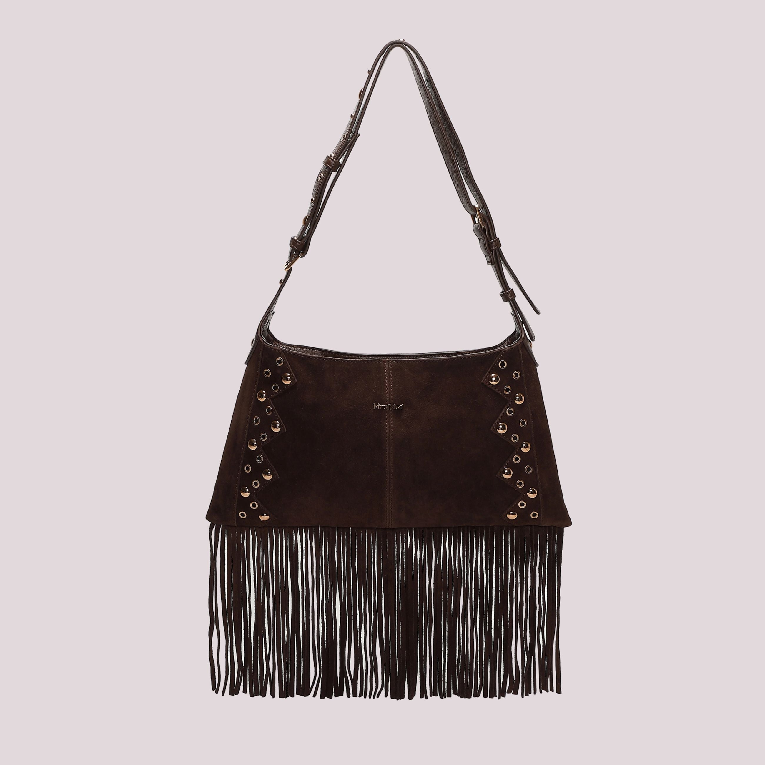 Mimi Muà Borsa a Tracolla Donna con Frange e Borchie – Borsa Casual Chic