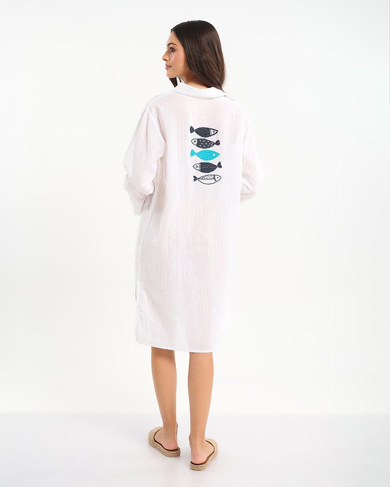 Ble Resort Collection Camicia Lunga con Lurex con Ricamo sul Retro